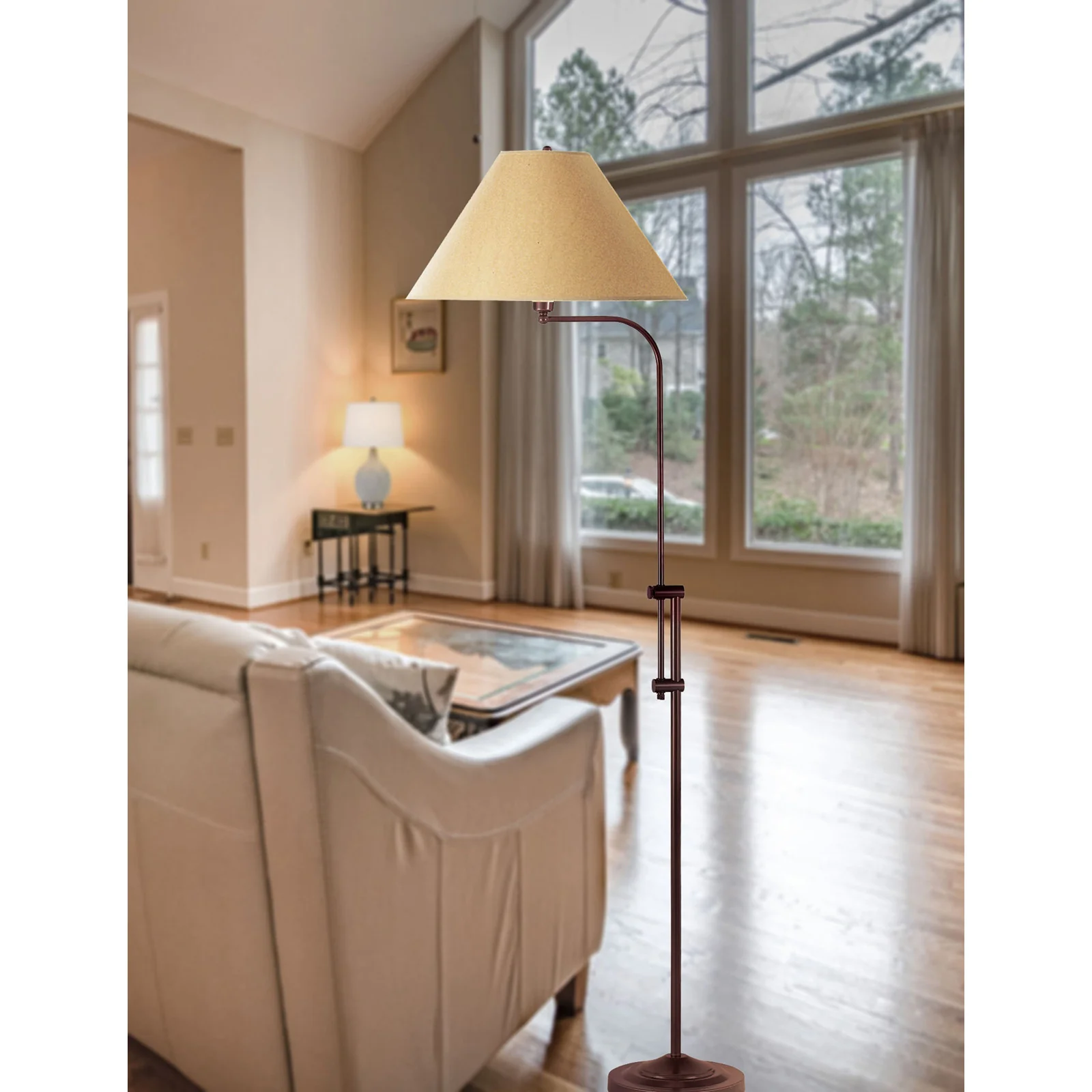 Rusted Adjustable Traditional Shaped Floor Lamp With Brown Empire Shade By Homeroots - Image 3