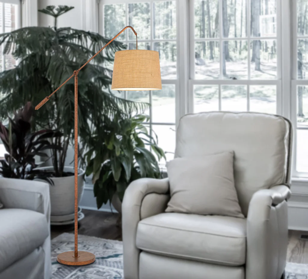 Rusted Adjustable Traditional Shaped Floor Lamp With Rust Drum Shade By Homeroots - Image 3