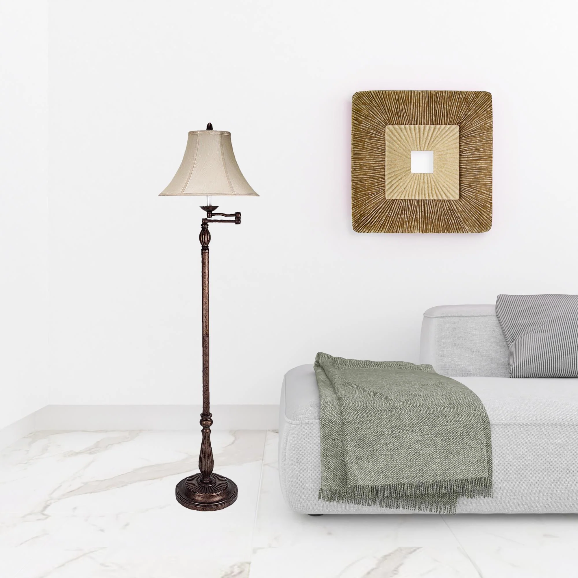 Rusted Swing Arm Floor Lamp With Champagne Bell Shade By Homeroots - Image 2