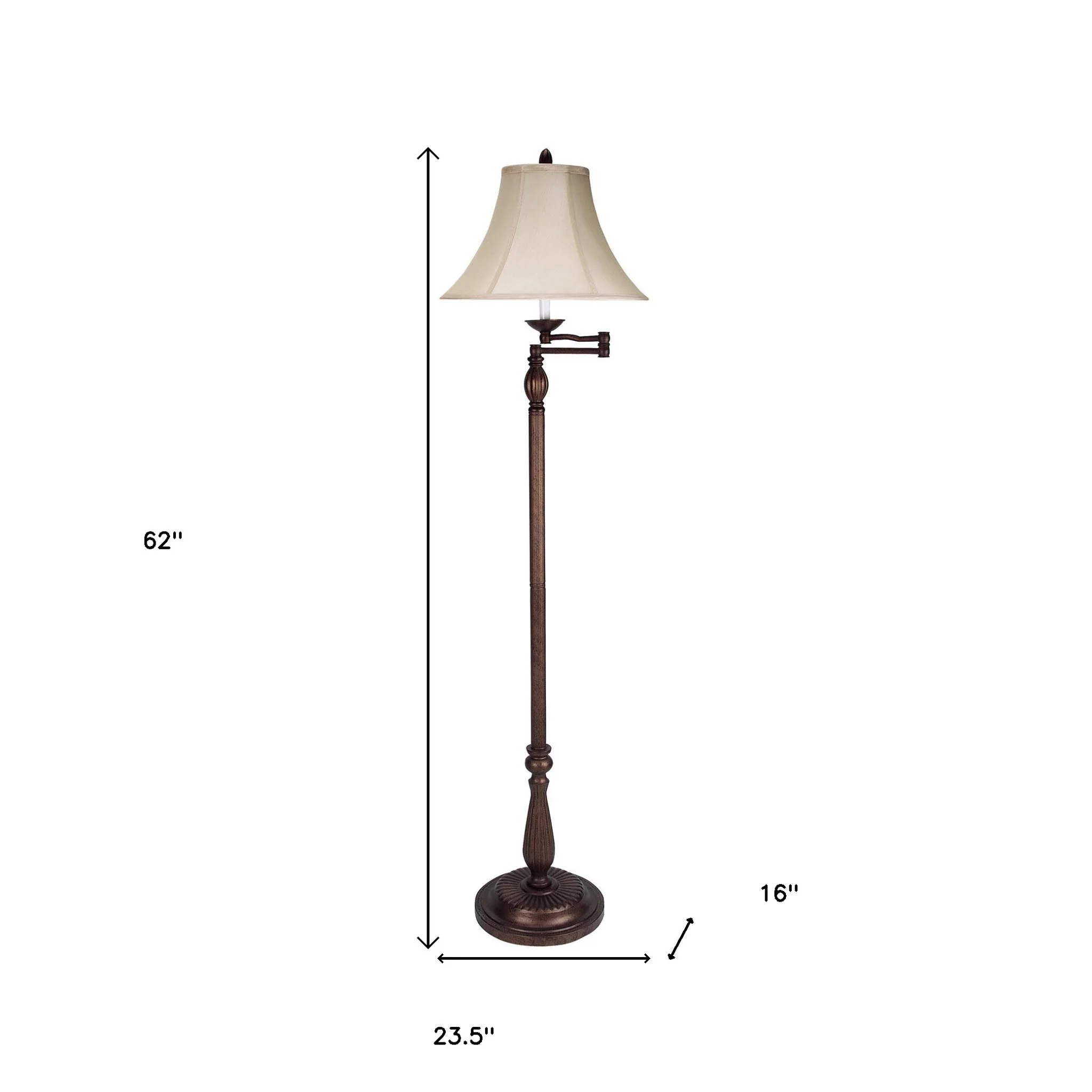 Rusted Swing Arm Floor Lamp With Champagne Bell Shade By Homeroots - Image 3