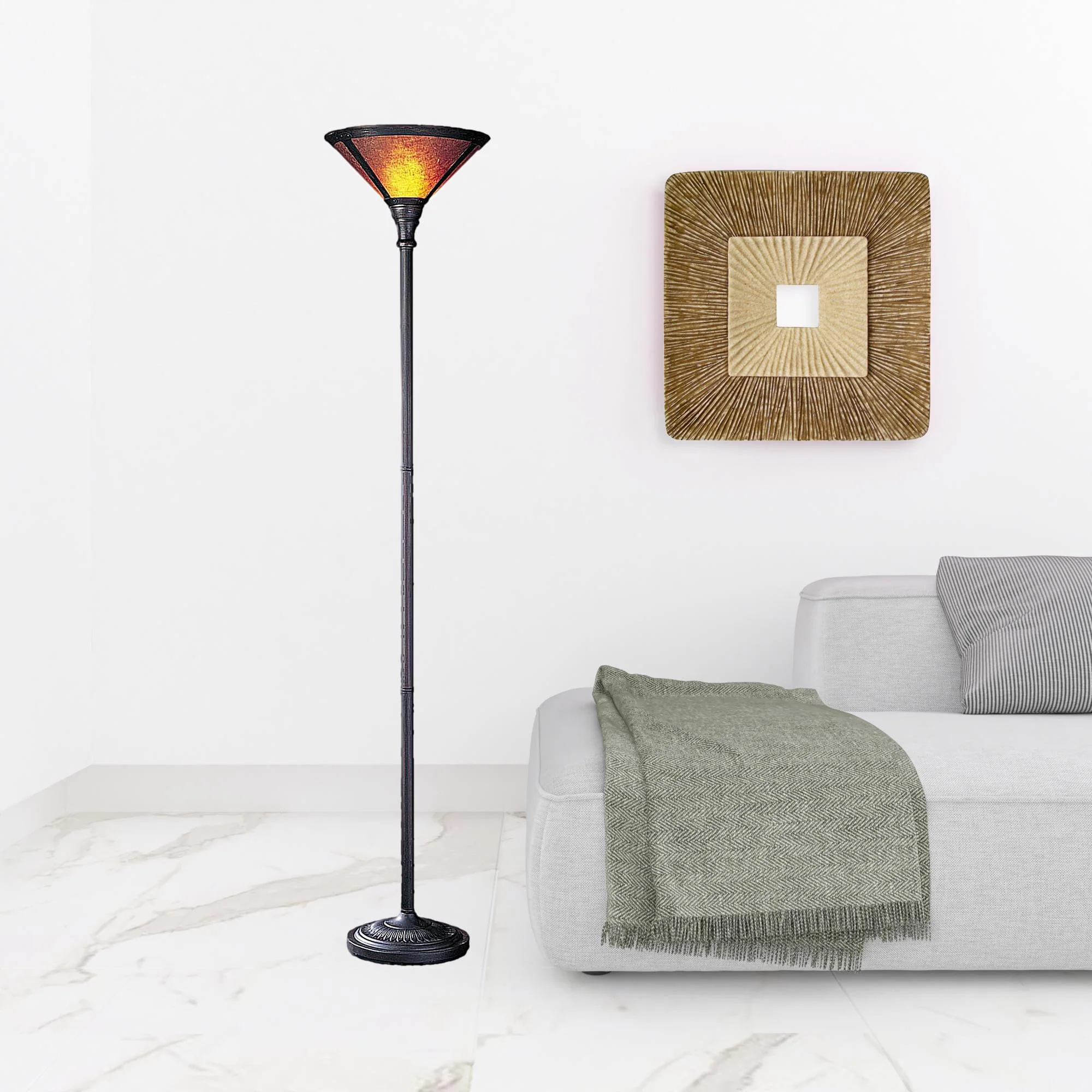 Rusted Torchiere Floor Lamp With Brown Dome Shade By Homeroots - Image 2