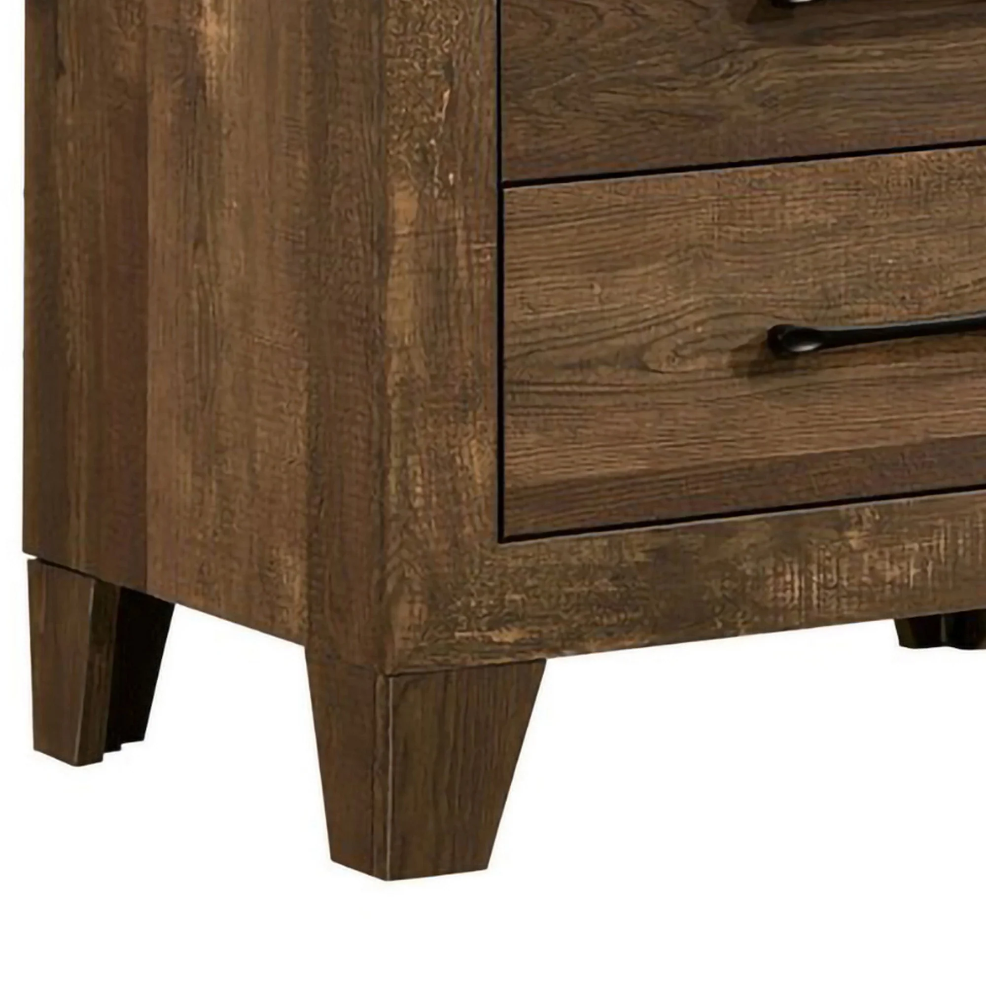 Rustic 2 Drawer Wooden Nightstand With Grain Details Brown By Benzara - Image 4