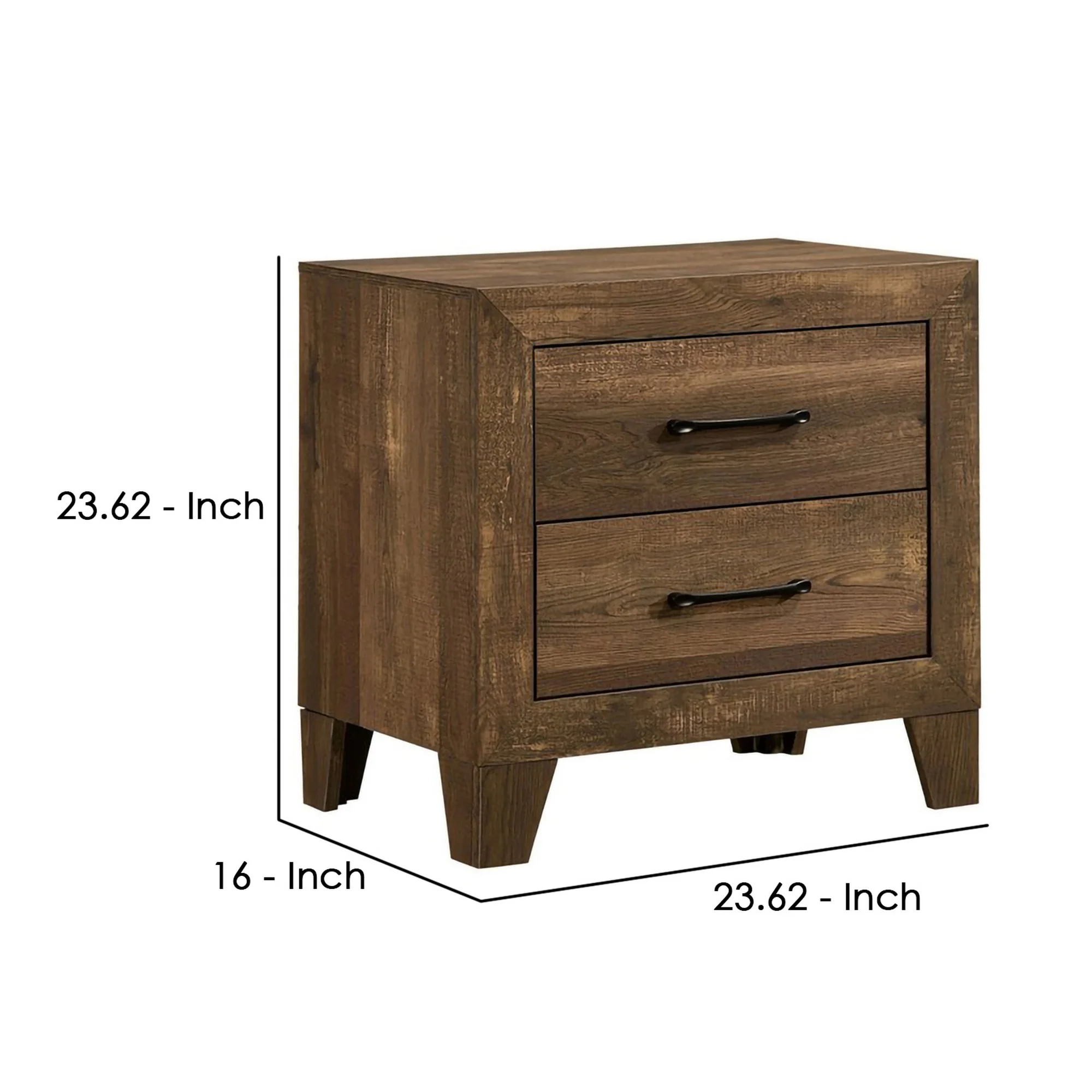Rustic 2 Drawer Wooden Nightstand With Grain Details Brown By Benzara - Image 5