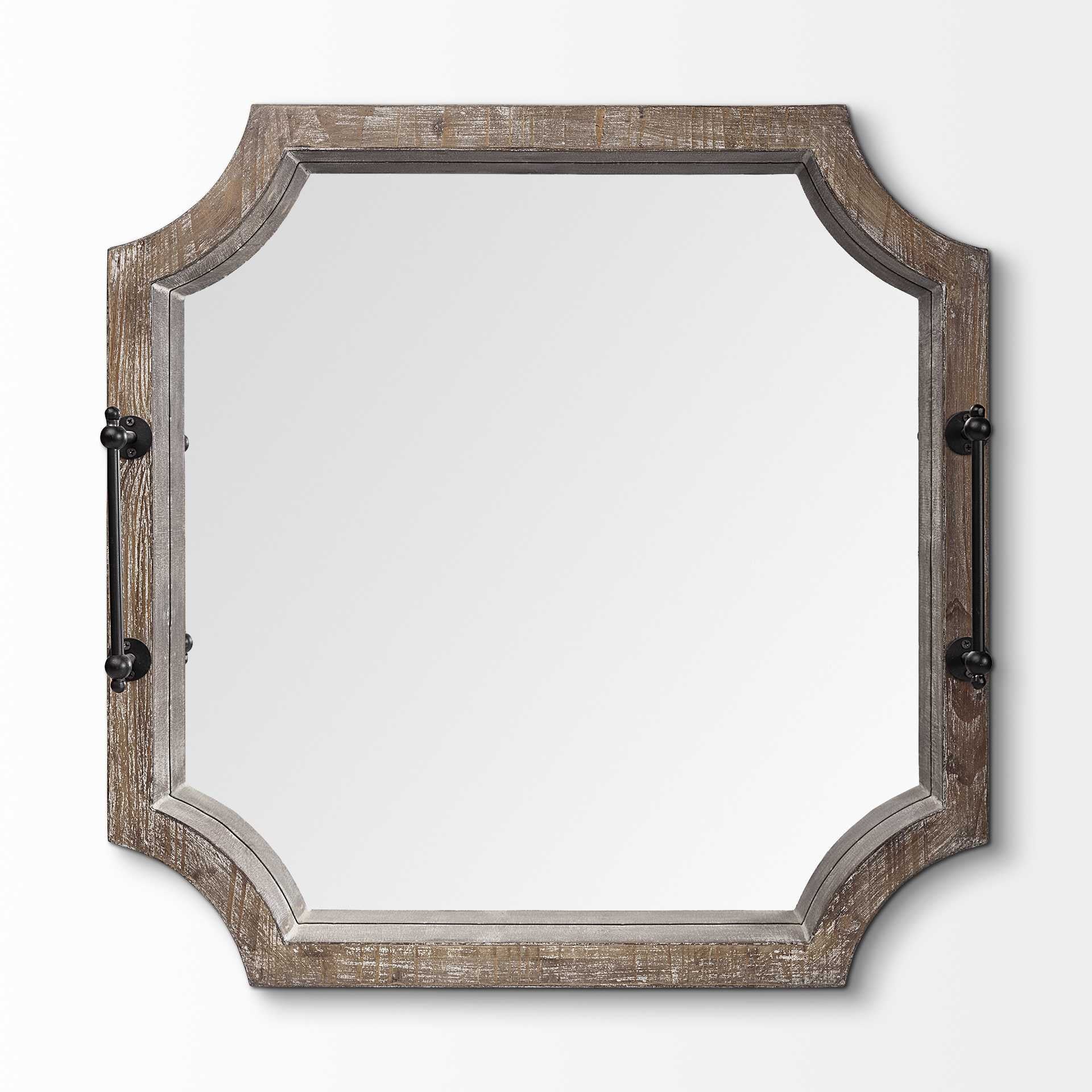 Rustic Antique Wash Finish Wood With Mirrored Glass Bottom And Metal Handle Tray By Homeroots - Image 2