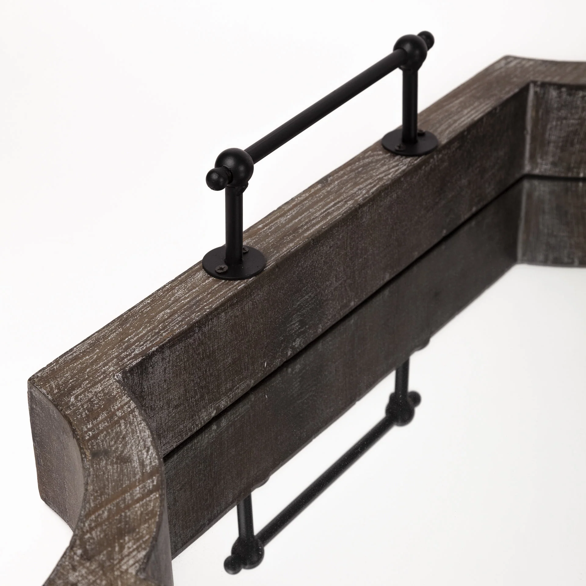 Rustic Antique Wash Finish Wood With Mirrored Glass Bottom And Metal Handle Tray By Homeroots - Image 4