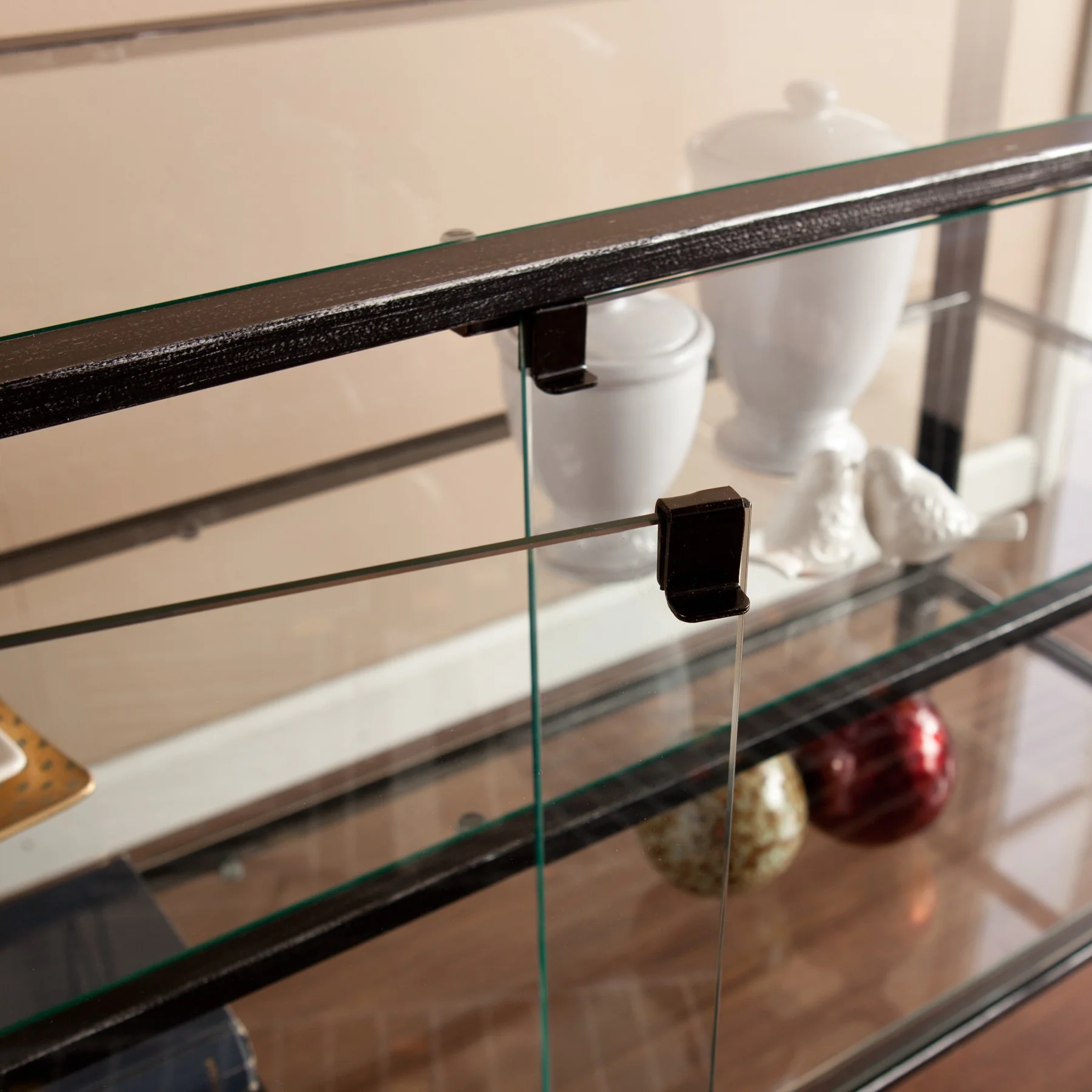 Rustic Black And Glass Double Door Cabinet By Homeroots - Image 2