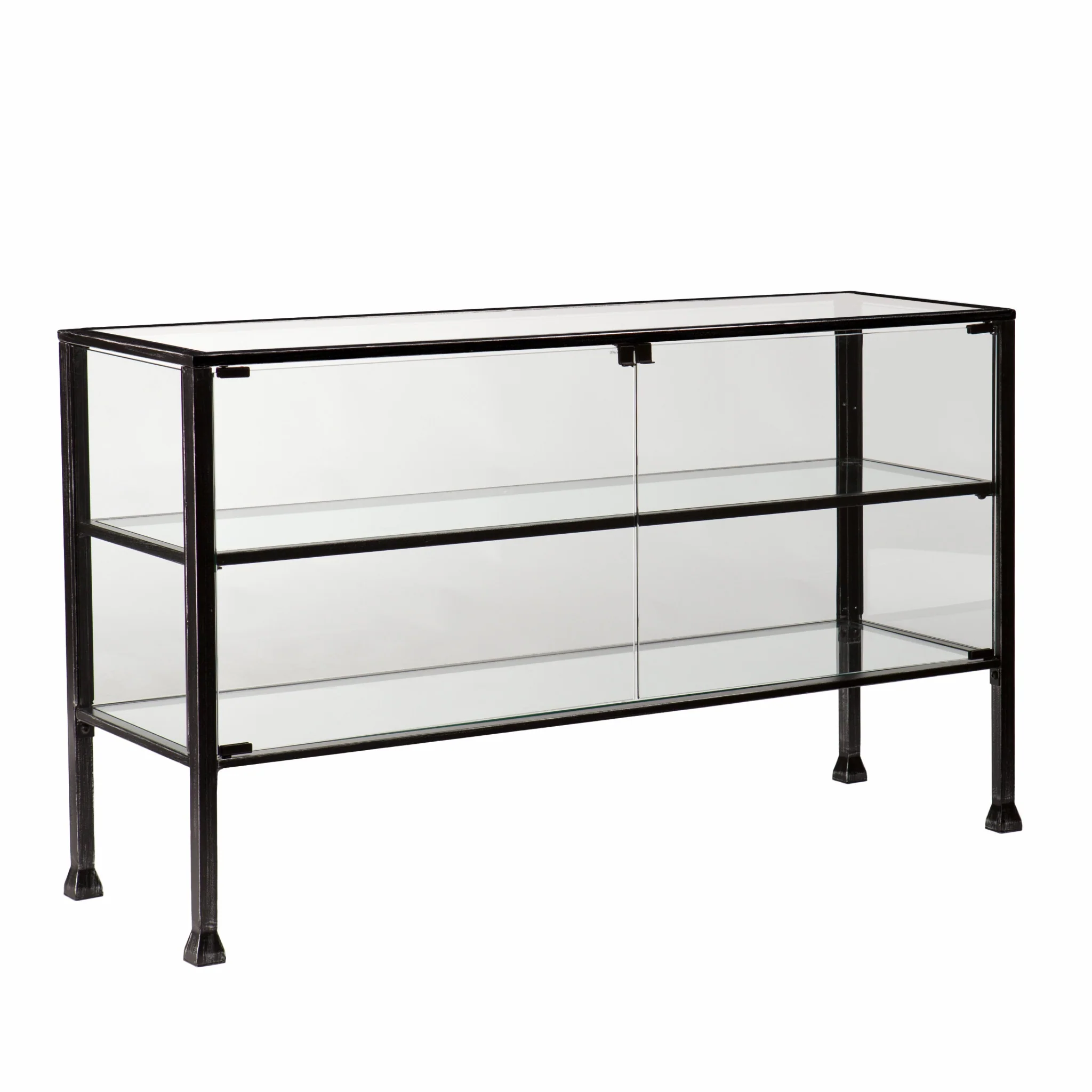 Rustic Black And Glass Double Door Cabinet By Homeroots - Image 3