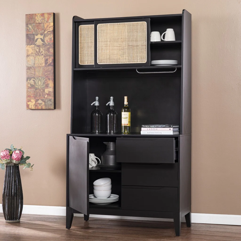 Rustic Black And Light Bamboo Tall Buffet Cabinet By Homeroots - Image 3