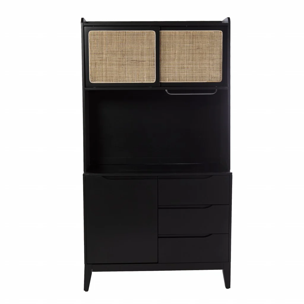 Rustic Black And Light Bamboo Tall Buffet Cabinet By Homeroots - Image 4