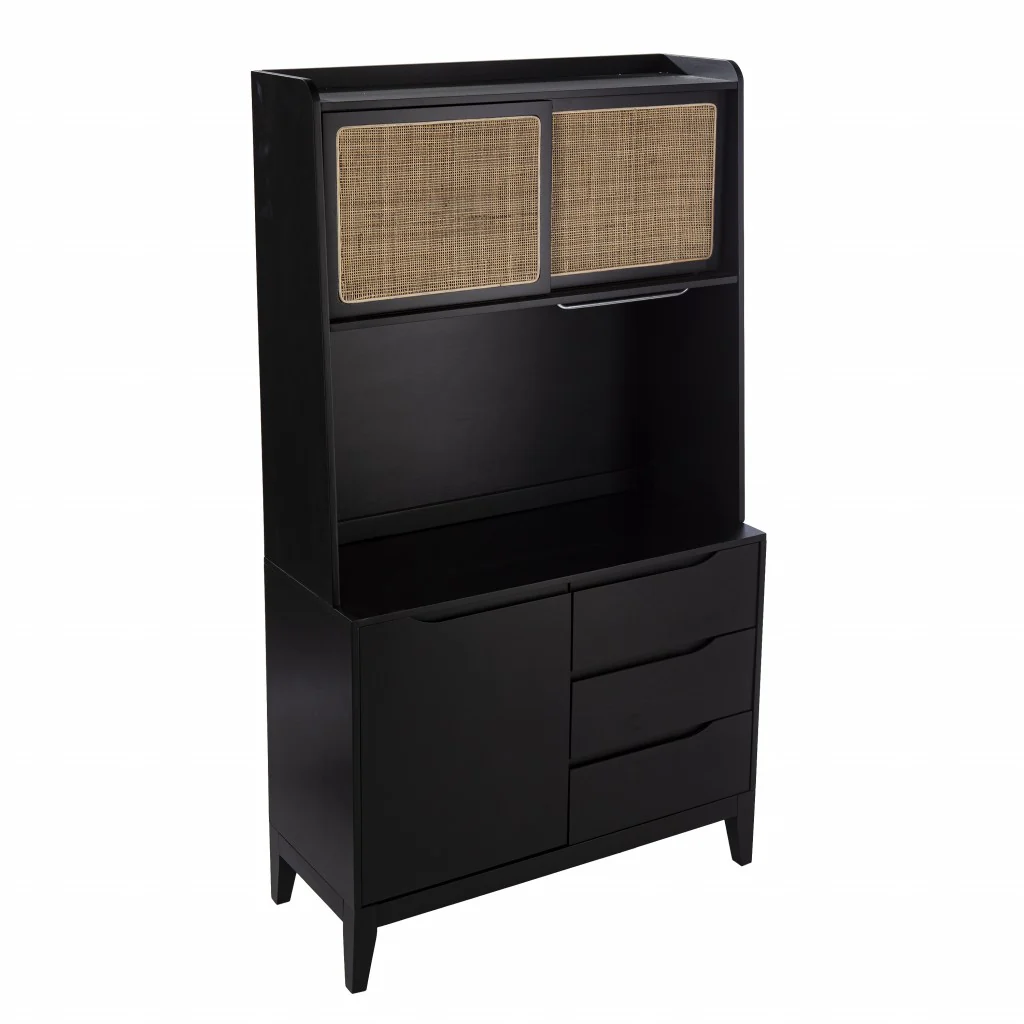 Rustic Black And Light Bamboo Tall Buffet Cabinet By Homeroots - Image 5