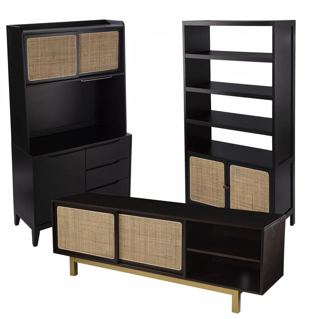 Rustic Black And Light Bamboo Tall Buffet Cabinet By Homeroots - Image 9