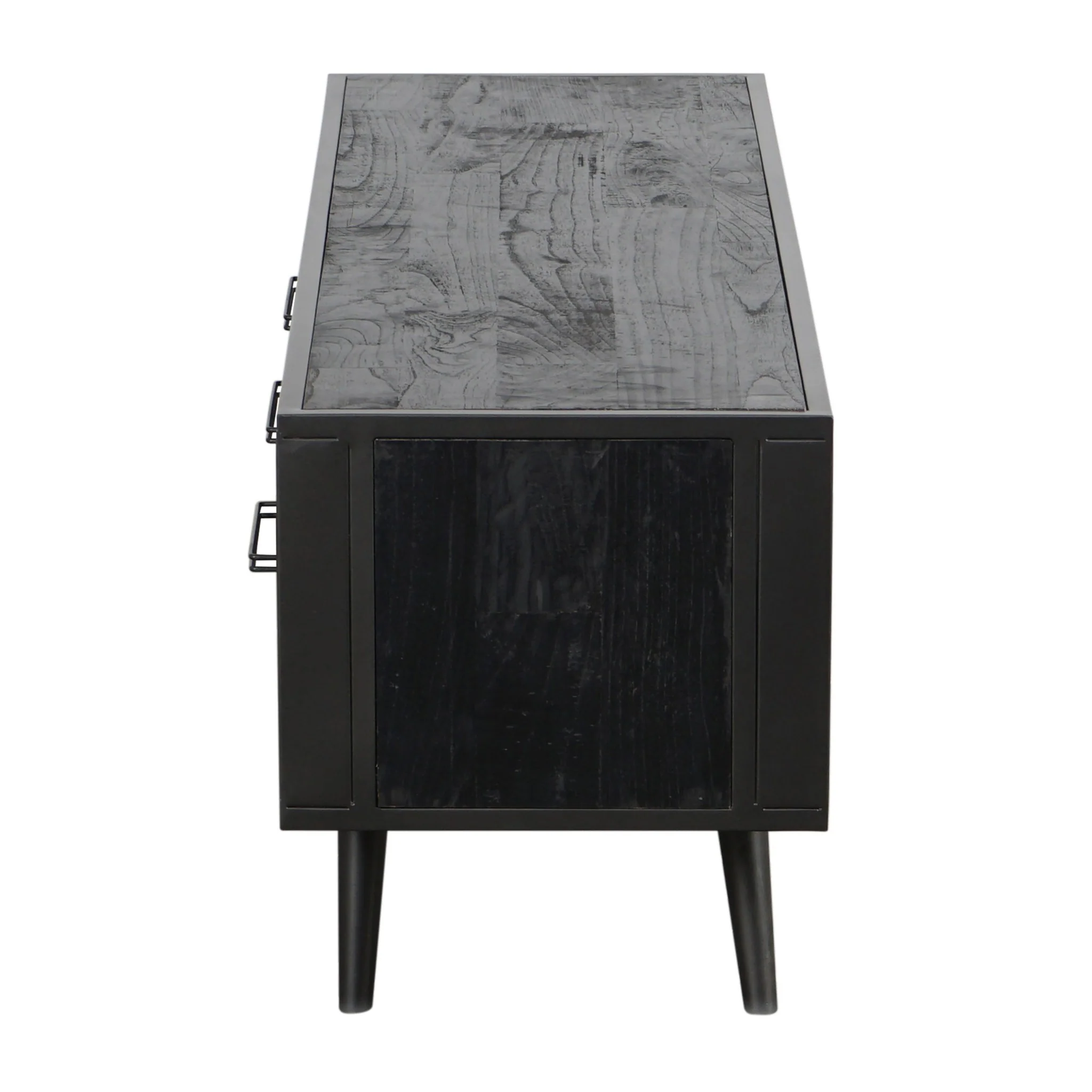 Rustic Black and Rattan TV Stand with Three Drawers By Homeroots - Image 4