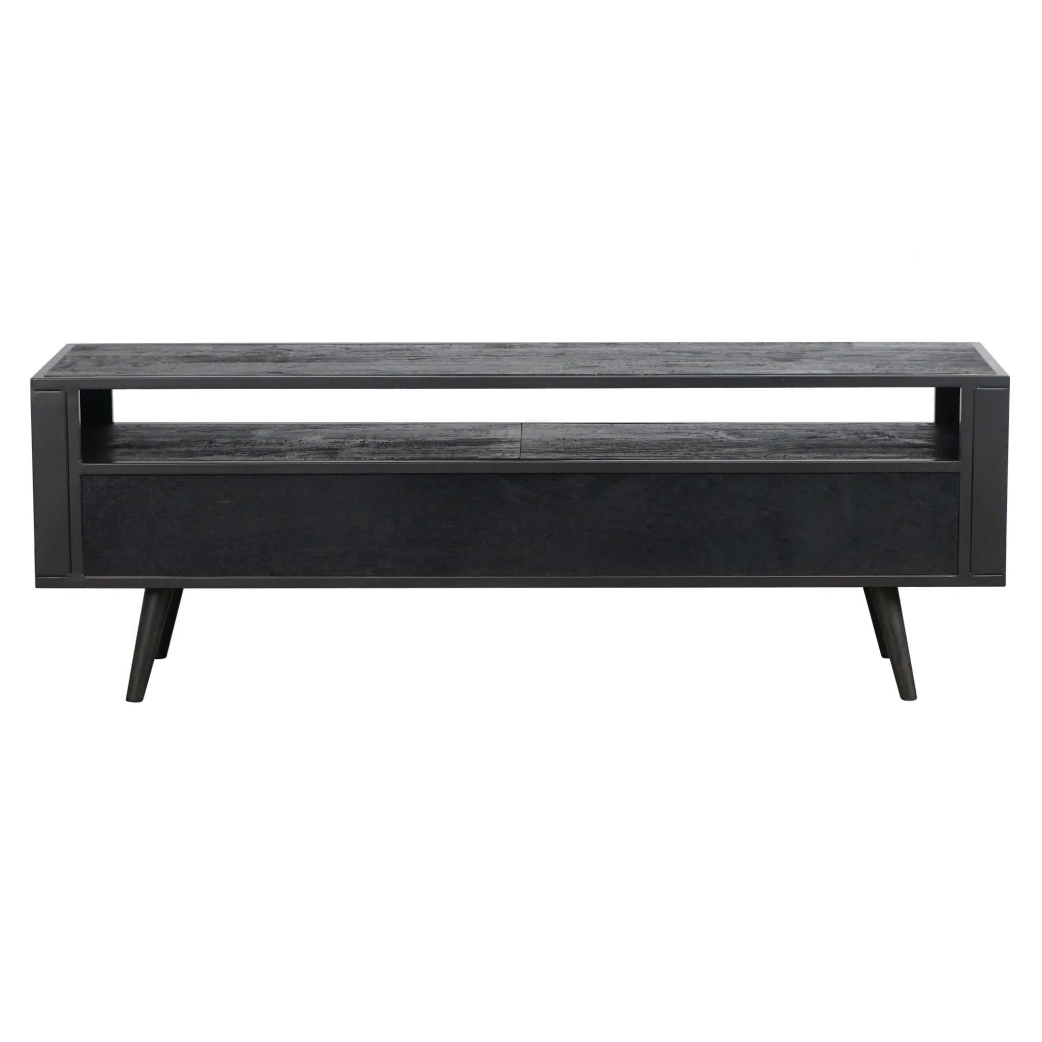 Rustic Black and Rattan TV Stand with Three Drawers By Homeroots - Image 5