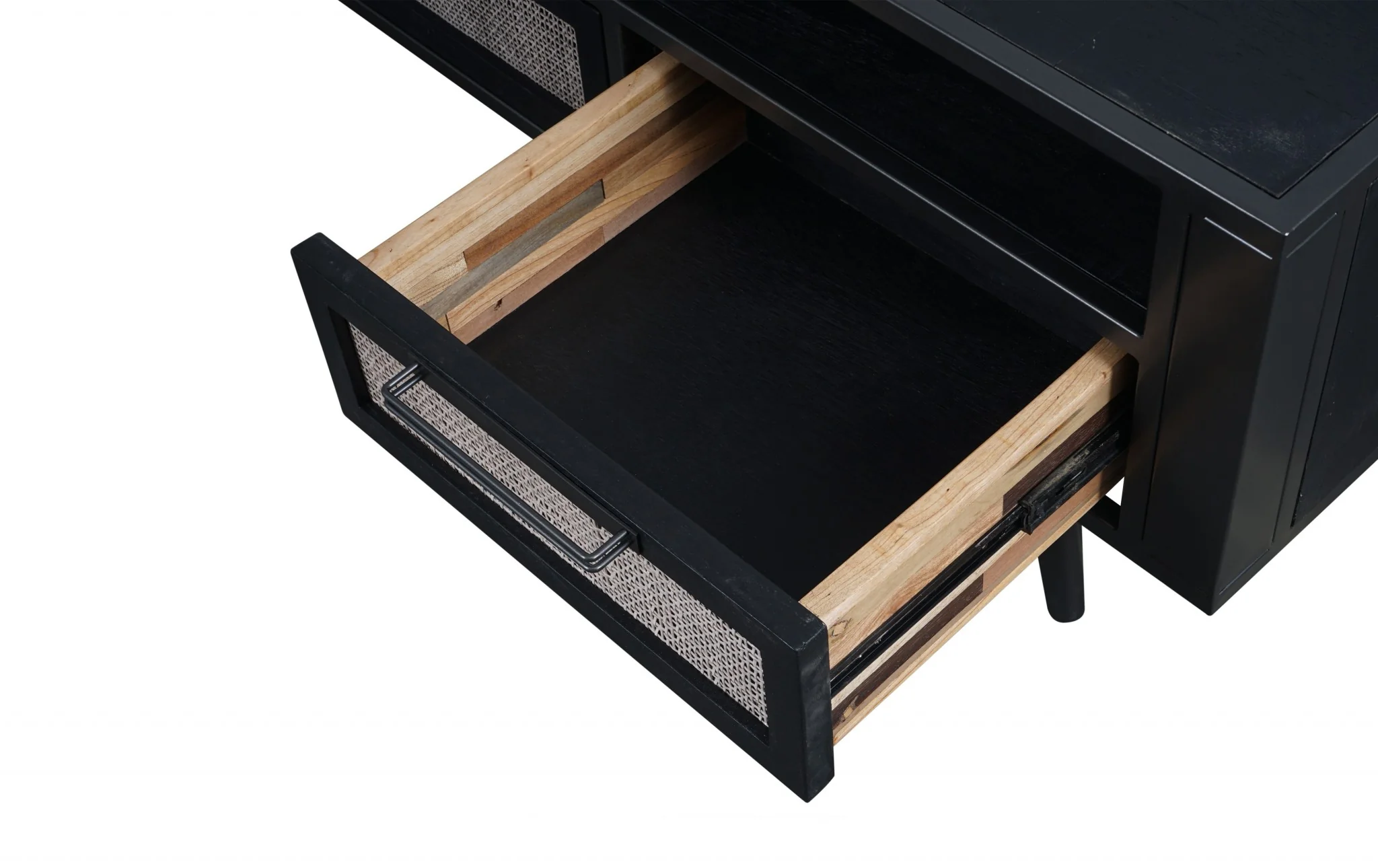 Rustic Black and Rattan TV Stand with Three Drawers By Homeroots - Image 6