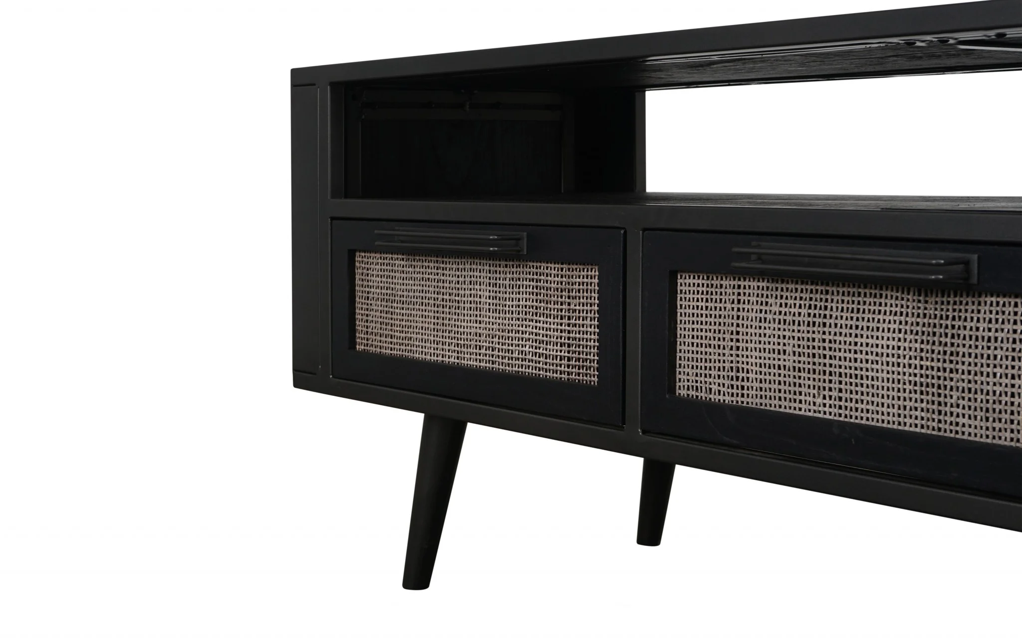Rustic Black and Rattan TV Stand with Three Drawers By Homeroots - Image 7
