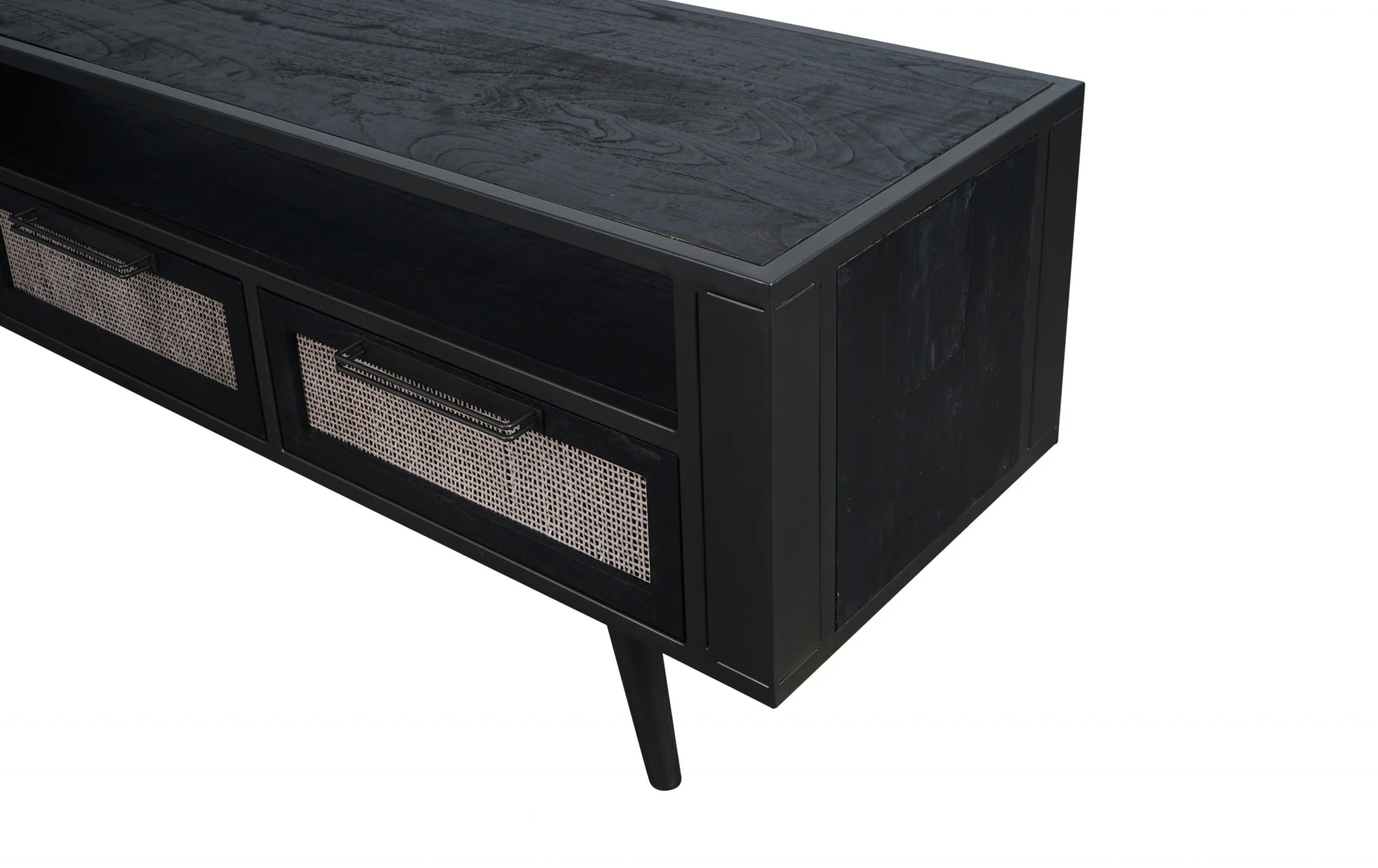 Rustic Black and Rattan TV Stand with Three Drawers By Homeroots - Image 8