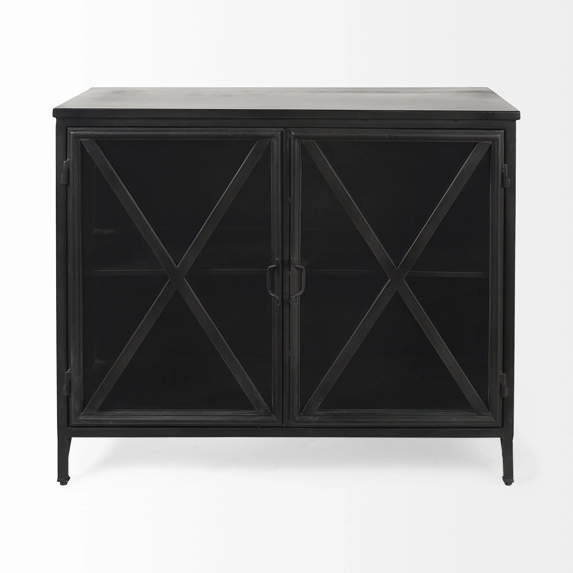 Rustic Black Metal Cabinet With Glass Doors By Homeroots - Image 2