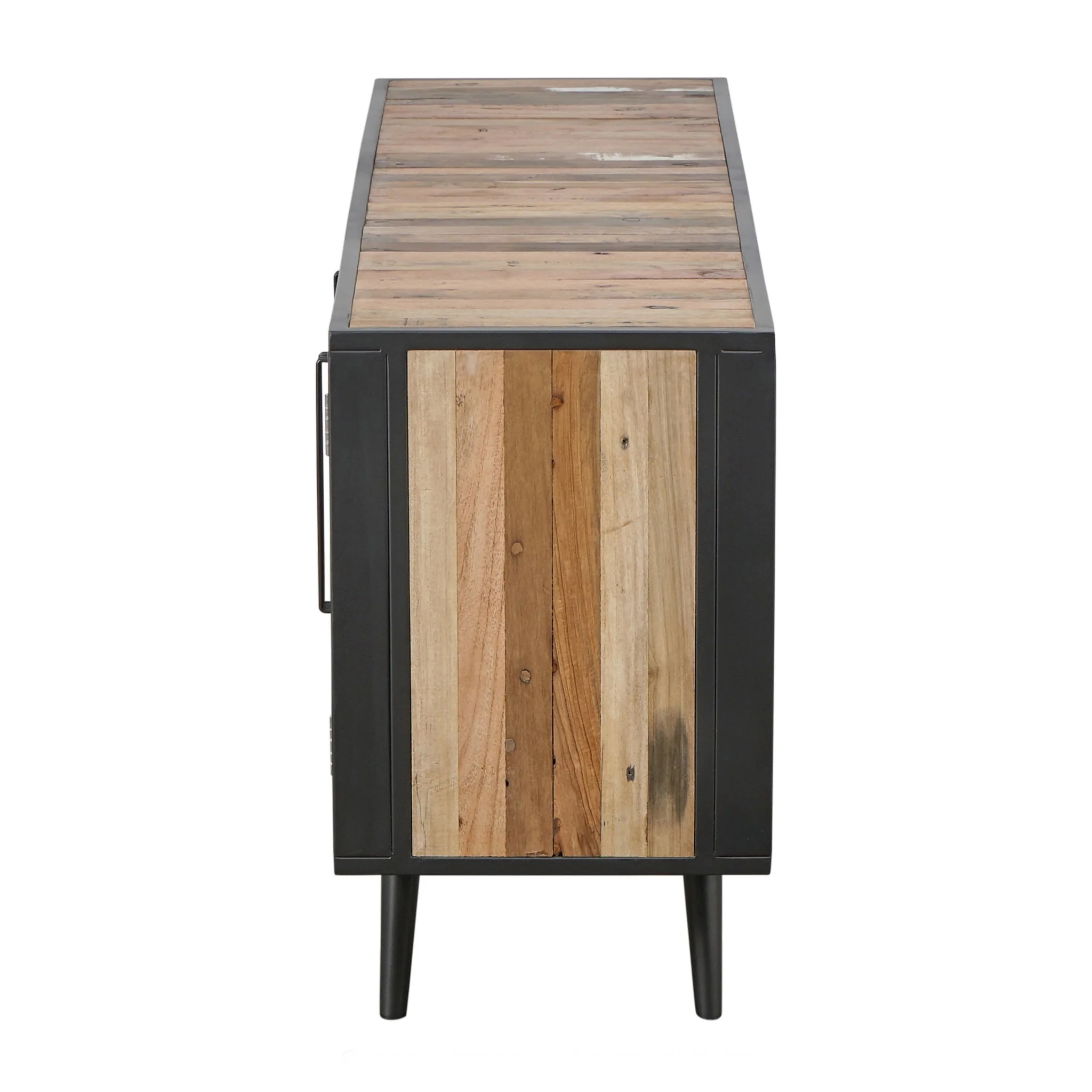 Rustic Black Natural and Rattan Media Cabinet with Three Doors By Homeroots - Image 4