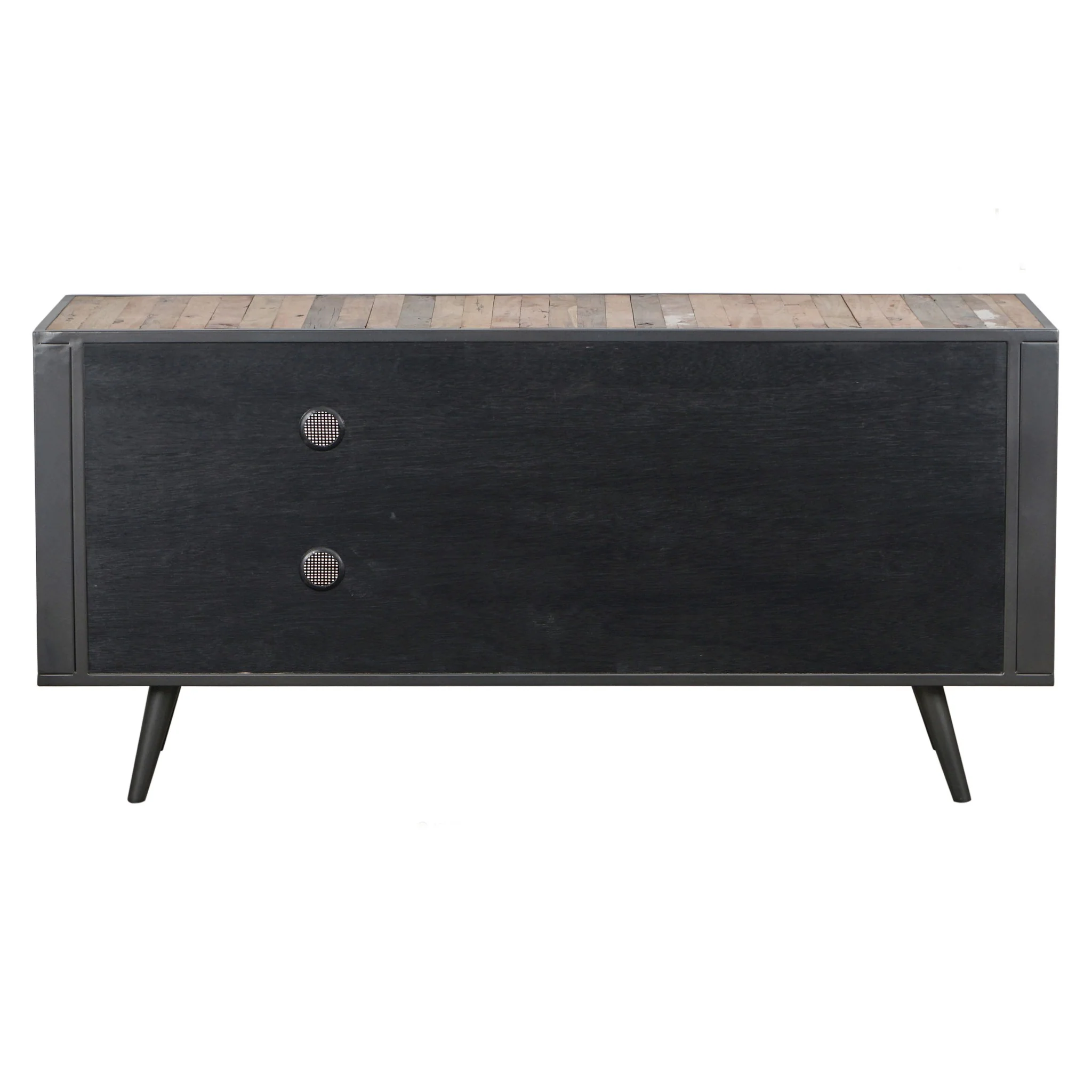 Rustic Black Natural and Rattan Media Cabinet with Three Doors By Homeroots - Image 5