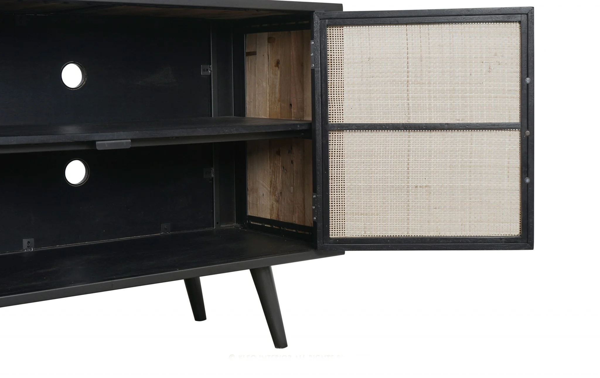 Rustic Black Natural and Rattan Media Cabinet with Three Doors By Homeroots - Image 7
