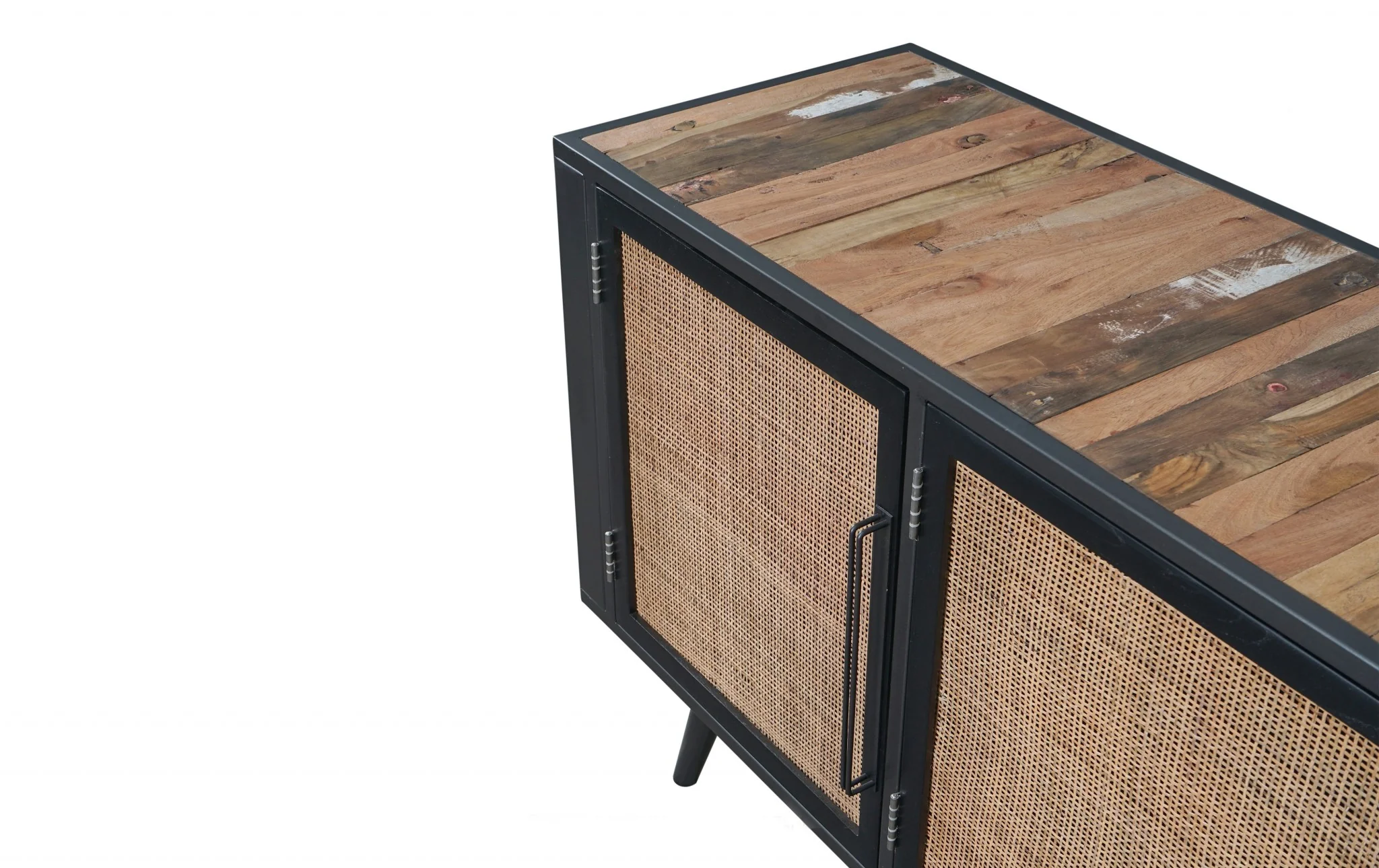 Rustic Black Natural and Rattan Media Cabinet with Three Doors By Homeroots - Image 8
