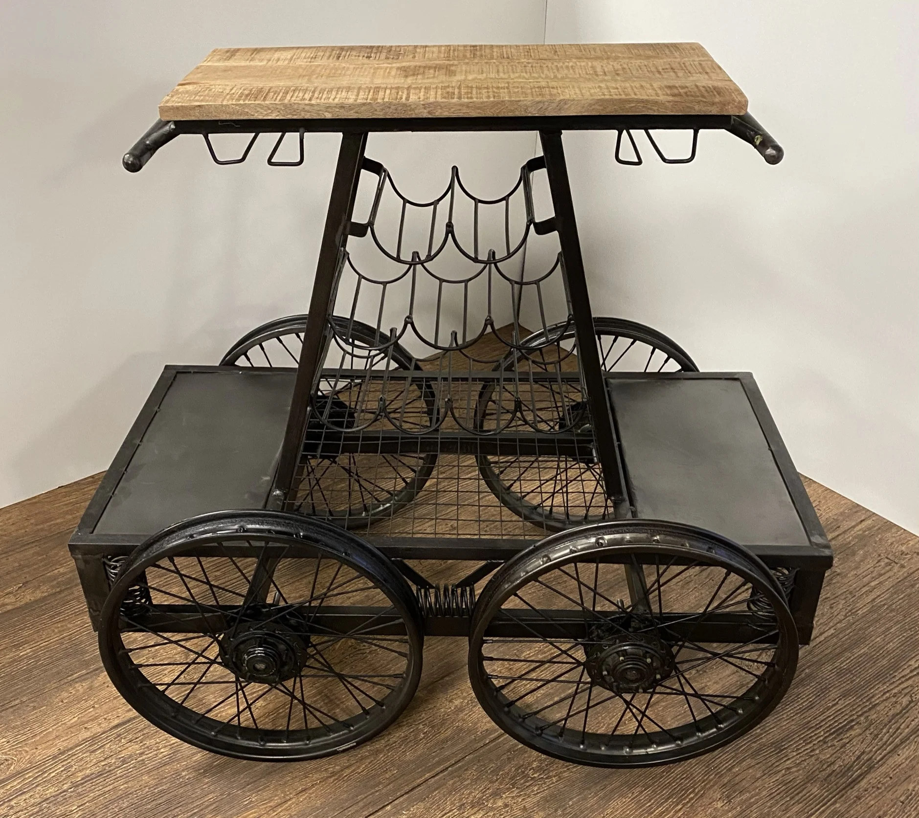 Rustic Black Rail Car Bar Cart By Homeroots - Image 4