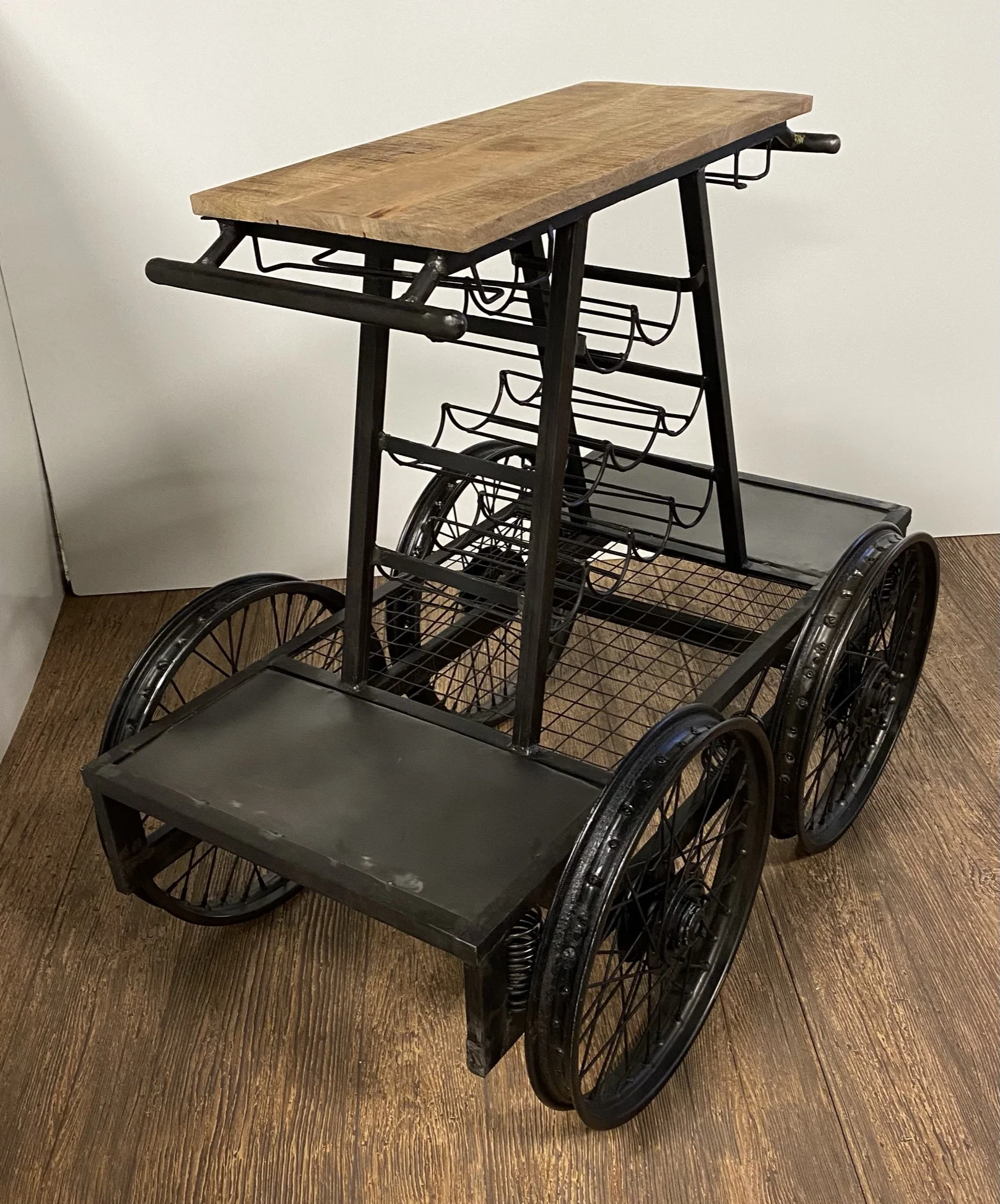 Rustic Black Rail Car Bar Cart By Homeroots - Image 5