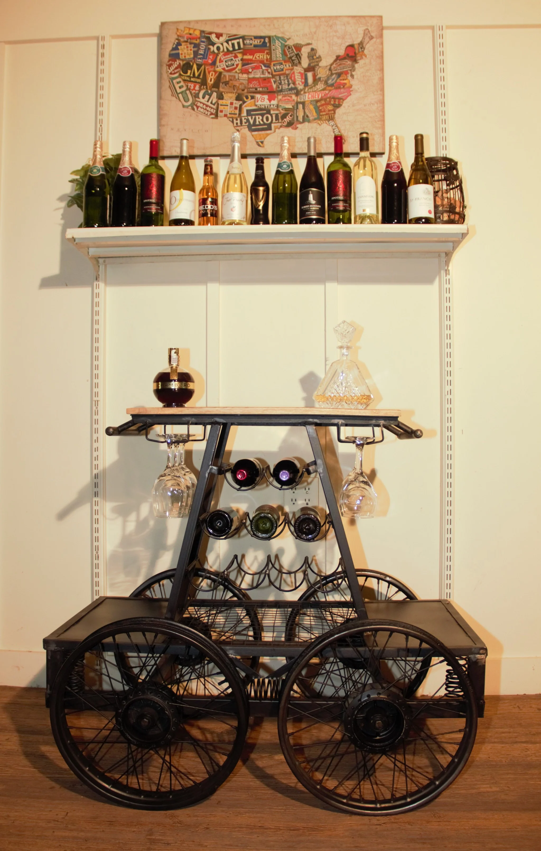Rustic Black Rail Car Bar Cart By Homeroots - Image 6