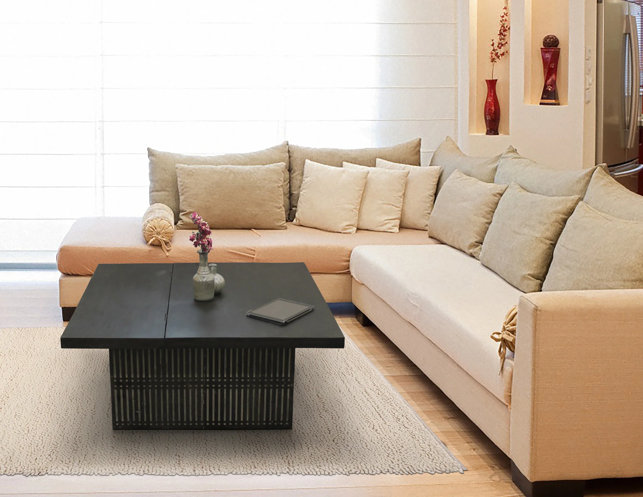 Rustic Brown Carved Wood Storage Coffee Table By Homeroots - Image 5