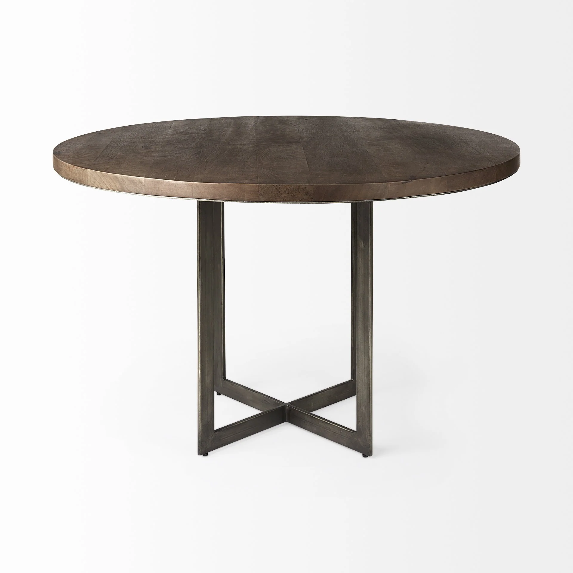 Rustic Brown Round Wood And Metal Dining Table By Homeroots - Image 2