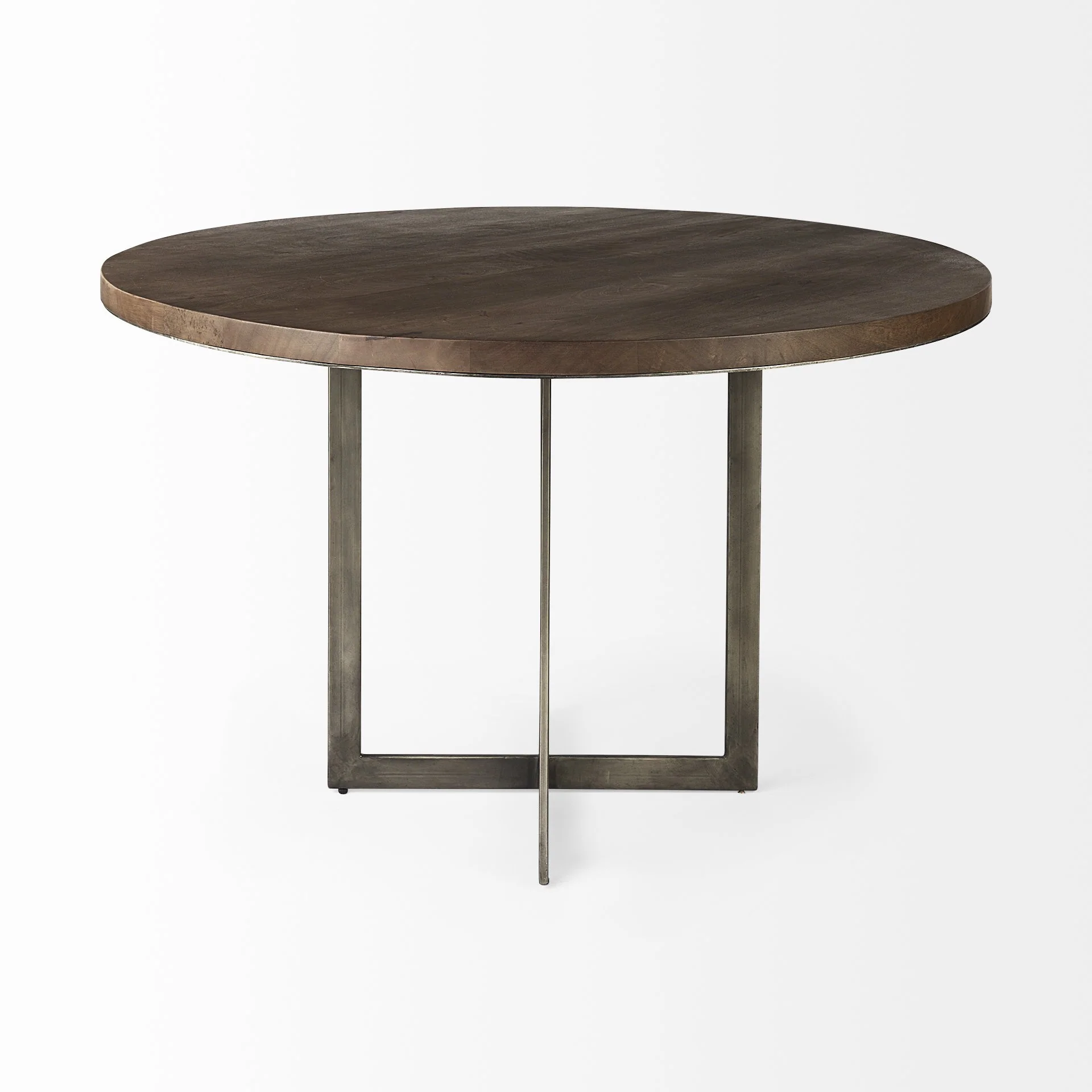 Rustic Brown Round Wood And Metal Dining Table By Homeroots - Image 3