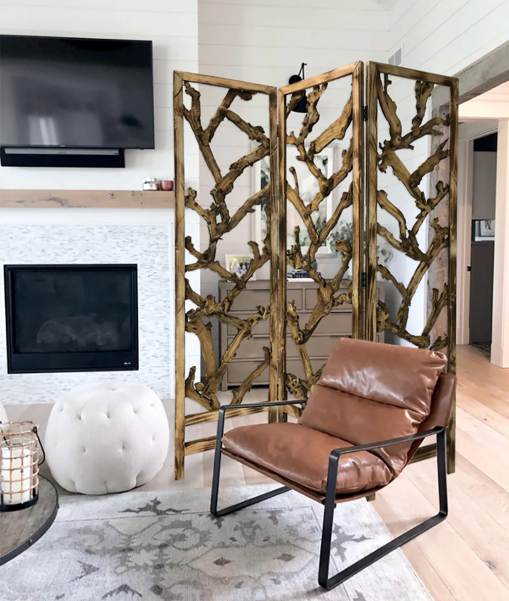 Rustic Earthy Wood Root Three Panel Room Divider Screen By Homeroots - Image 4