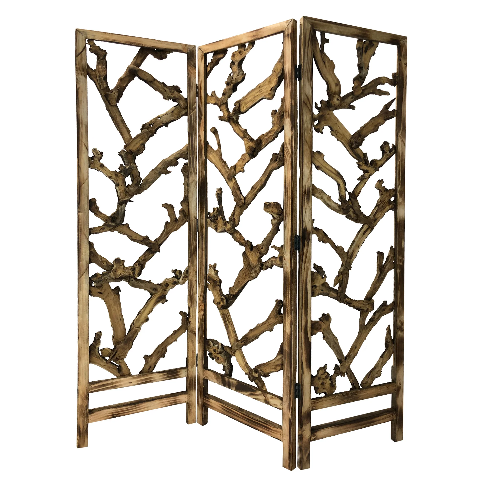 Rustic Earthy Wood Root Three Panel Room Divider Screen By Homeroots - Image 6