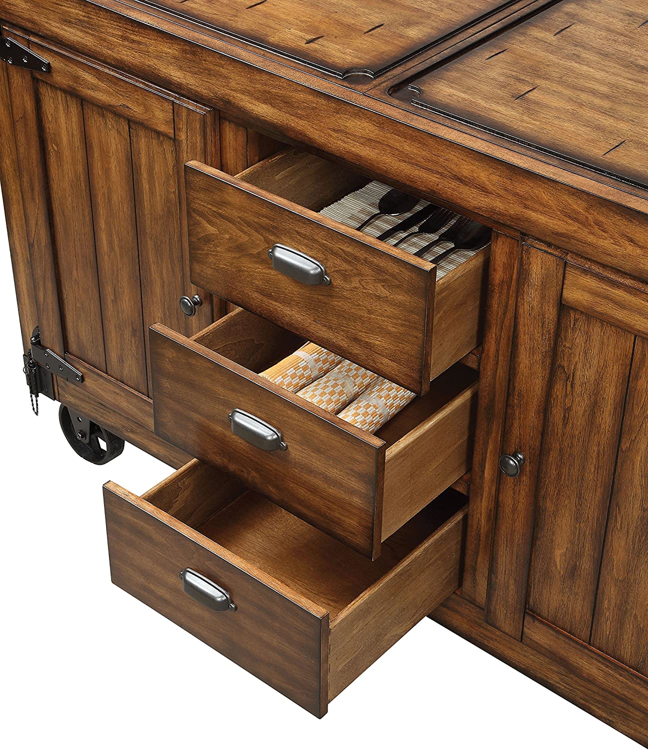 Rustic Farmhouse Warm Tobacco Rolling Kitchen Cart By Homeroots - Image 3