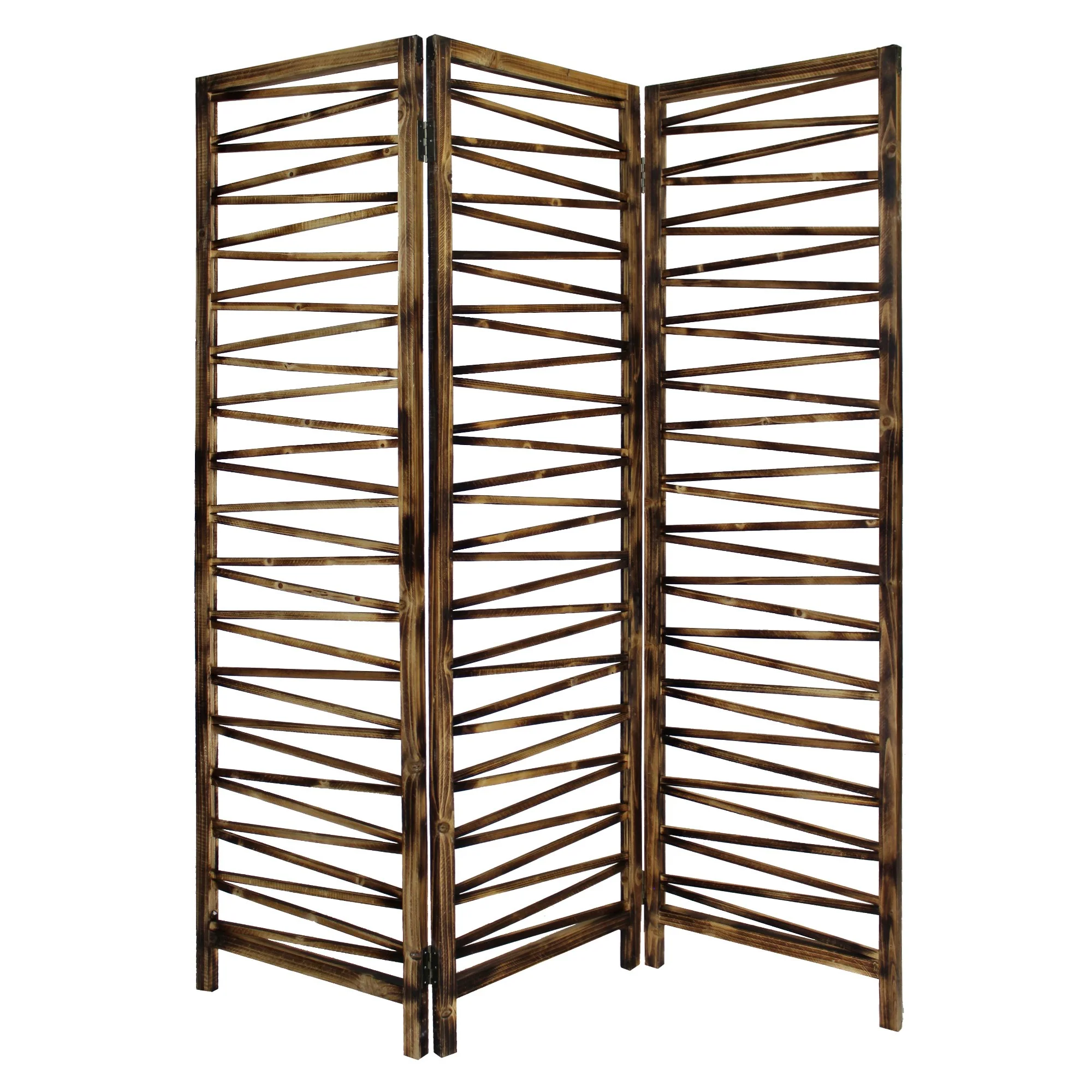 Rustic Geo Design Wood Three Panel Room Divider Screen By Homeroots - Image 2