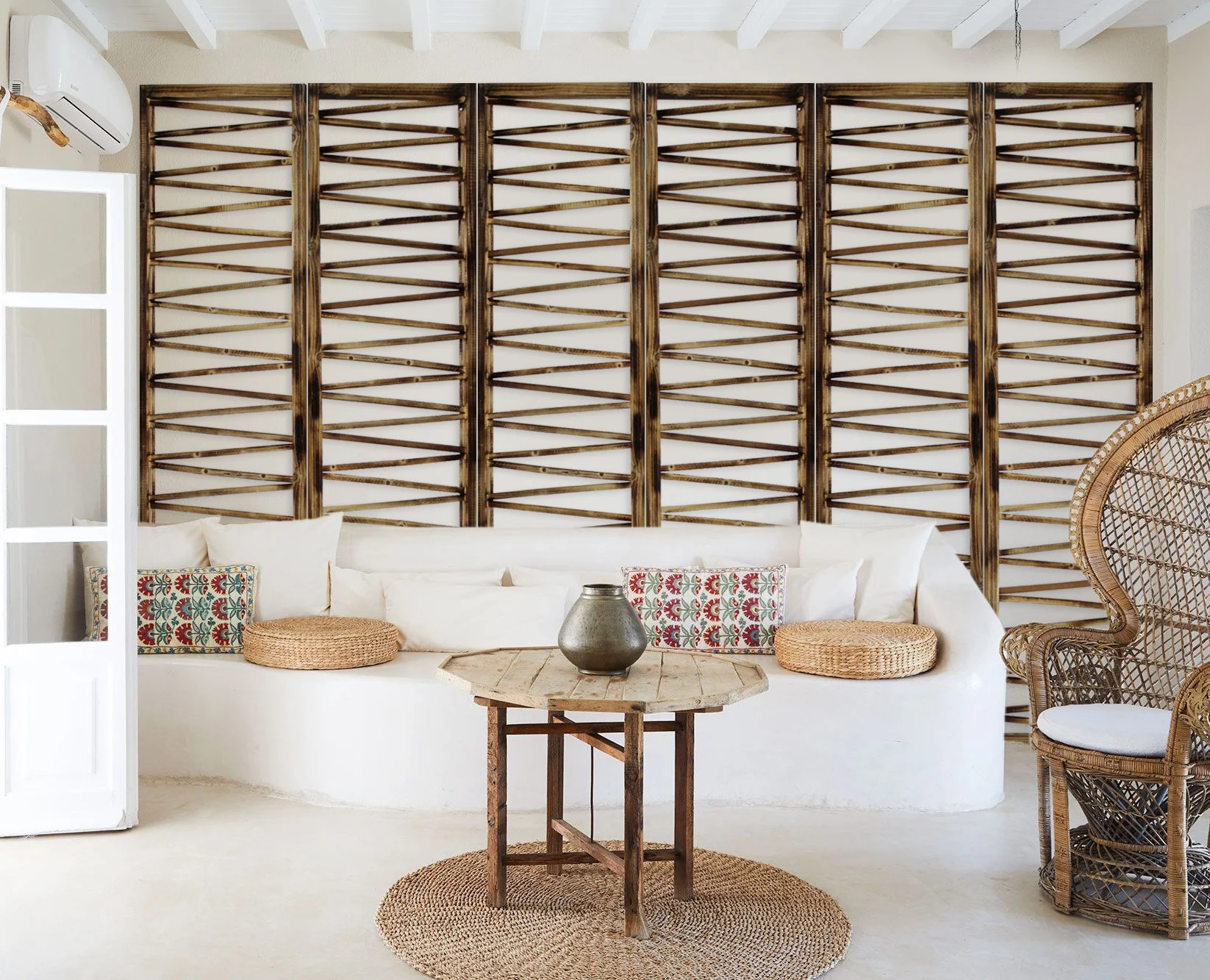 Rustic Geo Design Wood Three Panel Room Divider Screen By Homeroots - Image 3