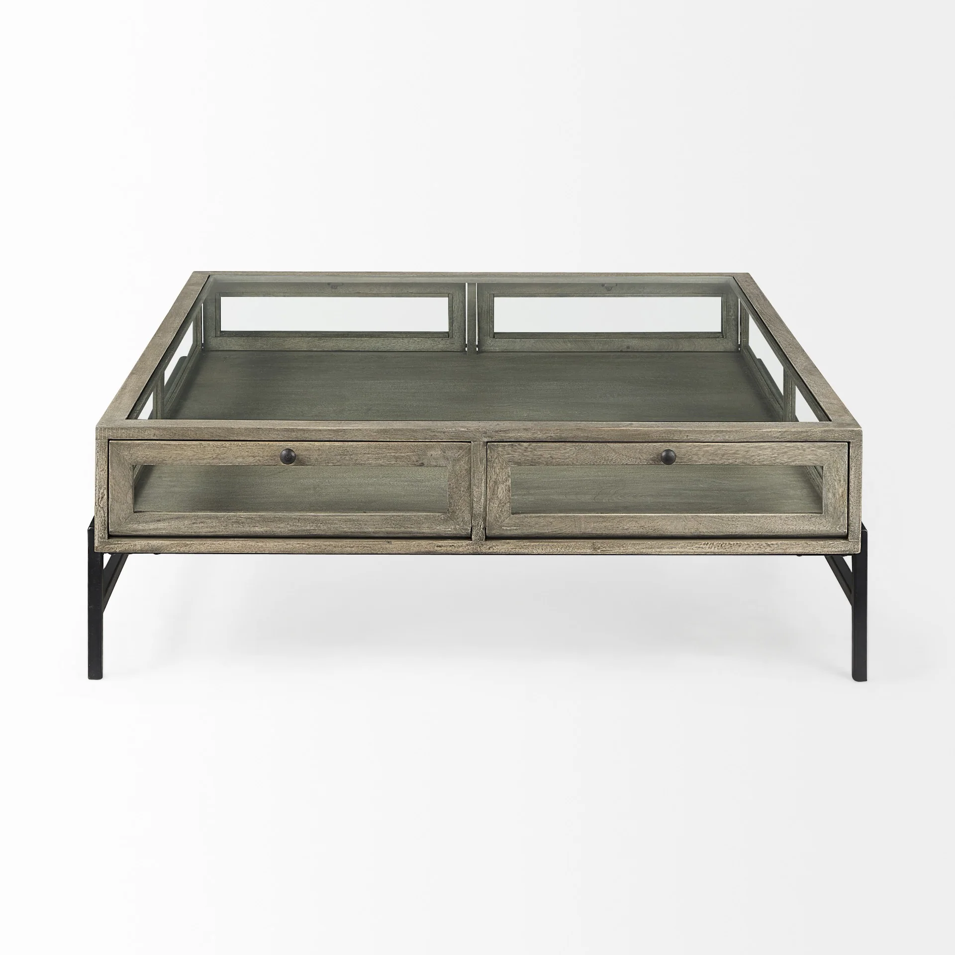Rustic Gray Brown Shadowbox Coffee Table By Homeroots - Image 3