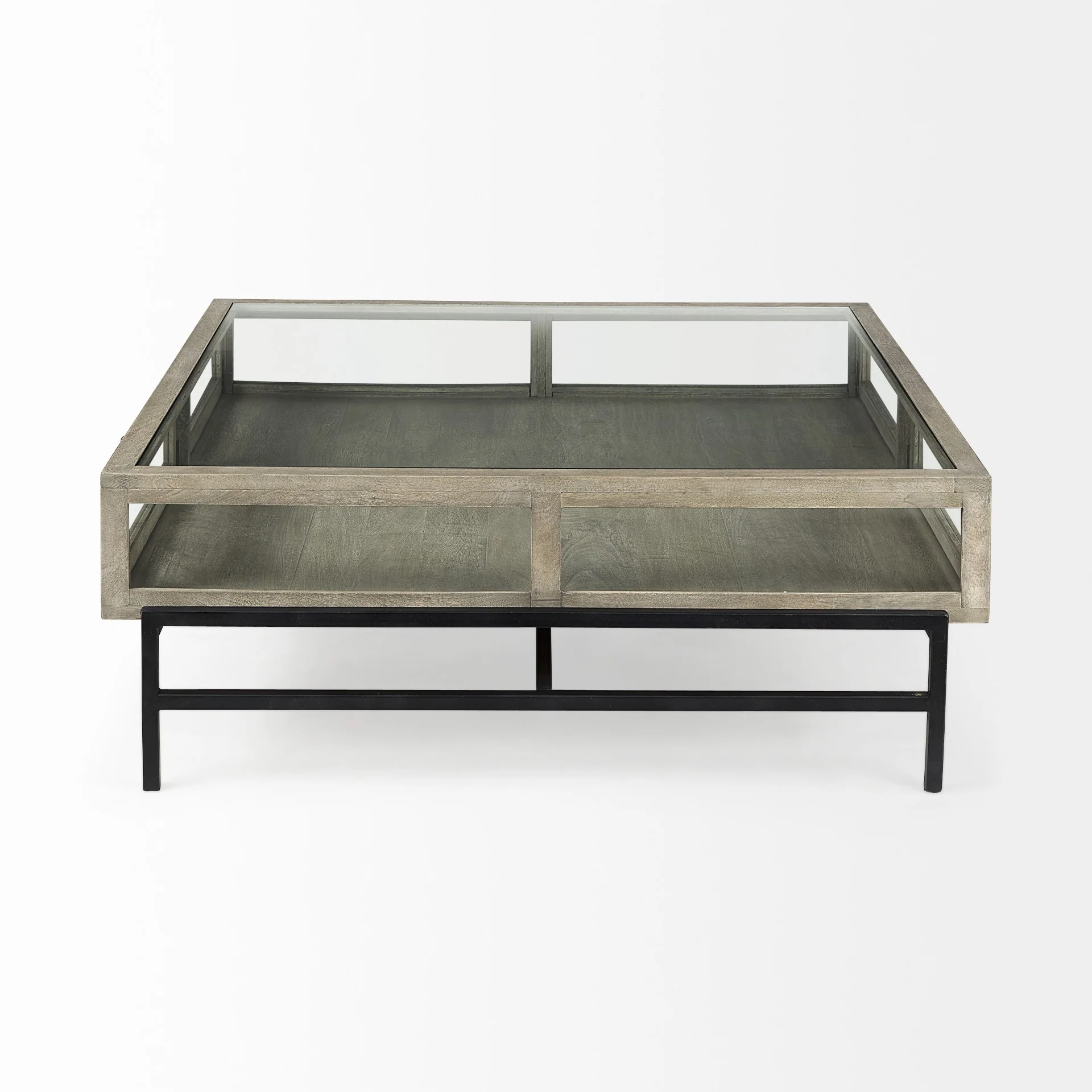 Rustic Gray Brown Shadowbox Coffee Table By Homeroots - Image 4
