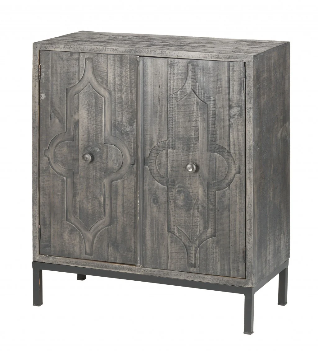 Rustic Gray Wash Scroll Wood Two Door Accent Cabinet By Homeroots - Image 2