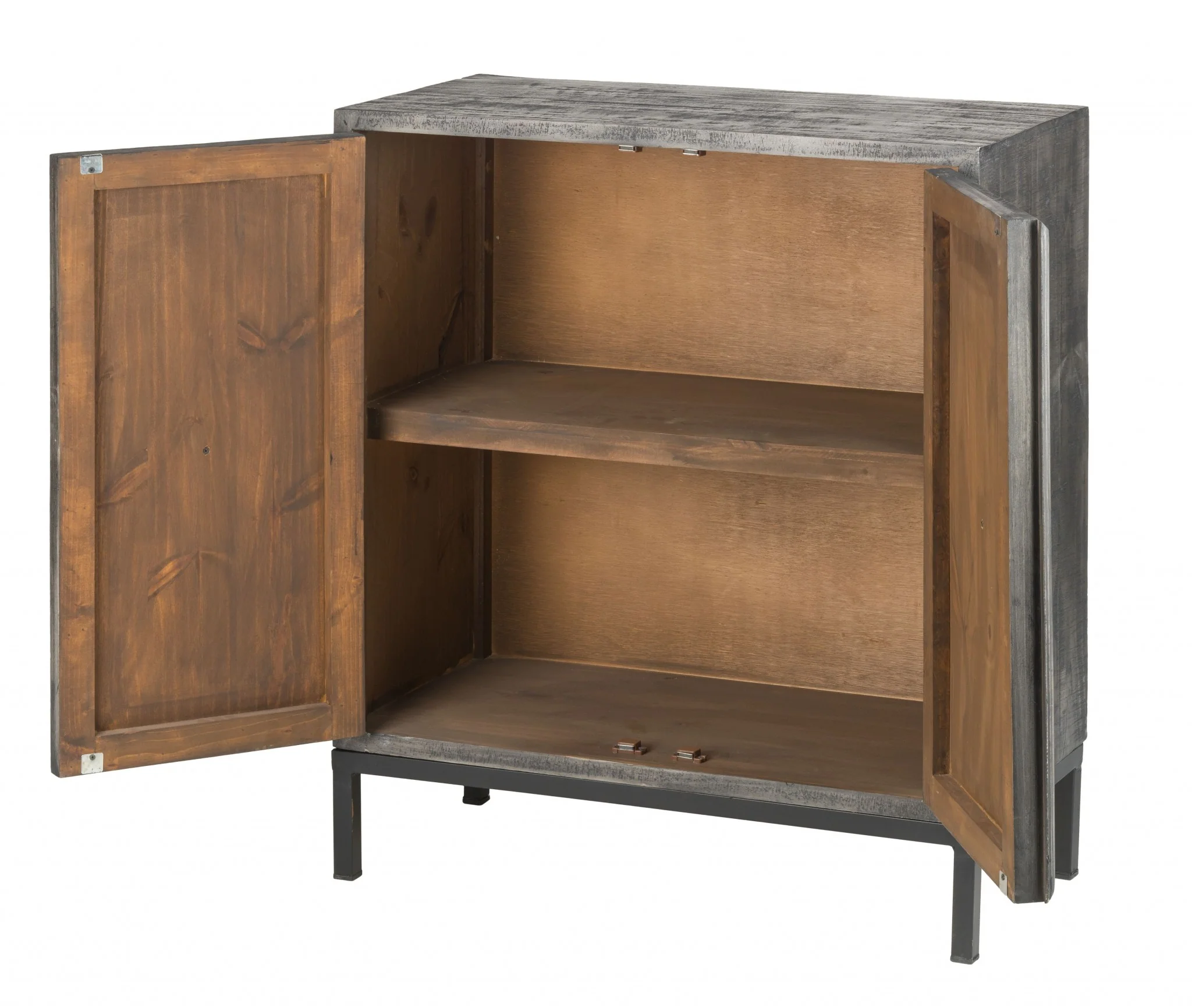 Rustic Gray Wash Scroll Wood Two Door Accent Cabinet By Homeroots - Image 3