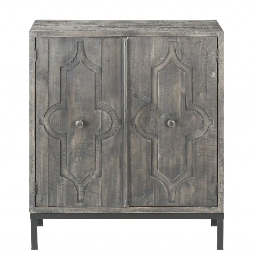 Rustic Gray Wash Scroll Wood Two Door Accent Cabinet By Homeroots - Image 4