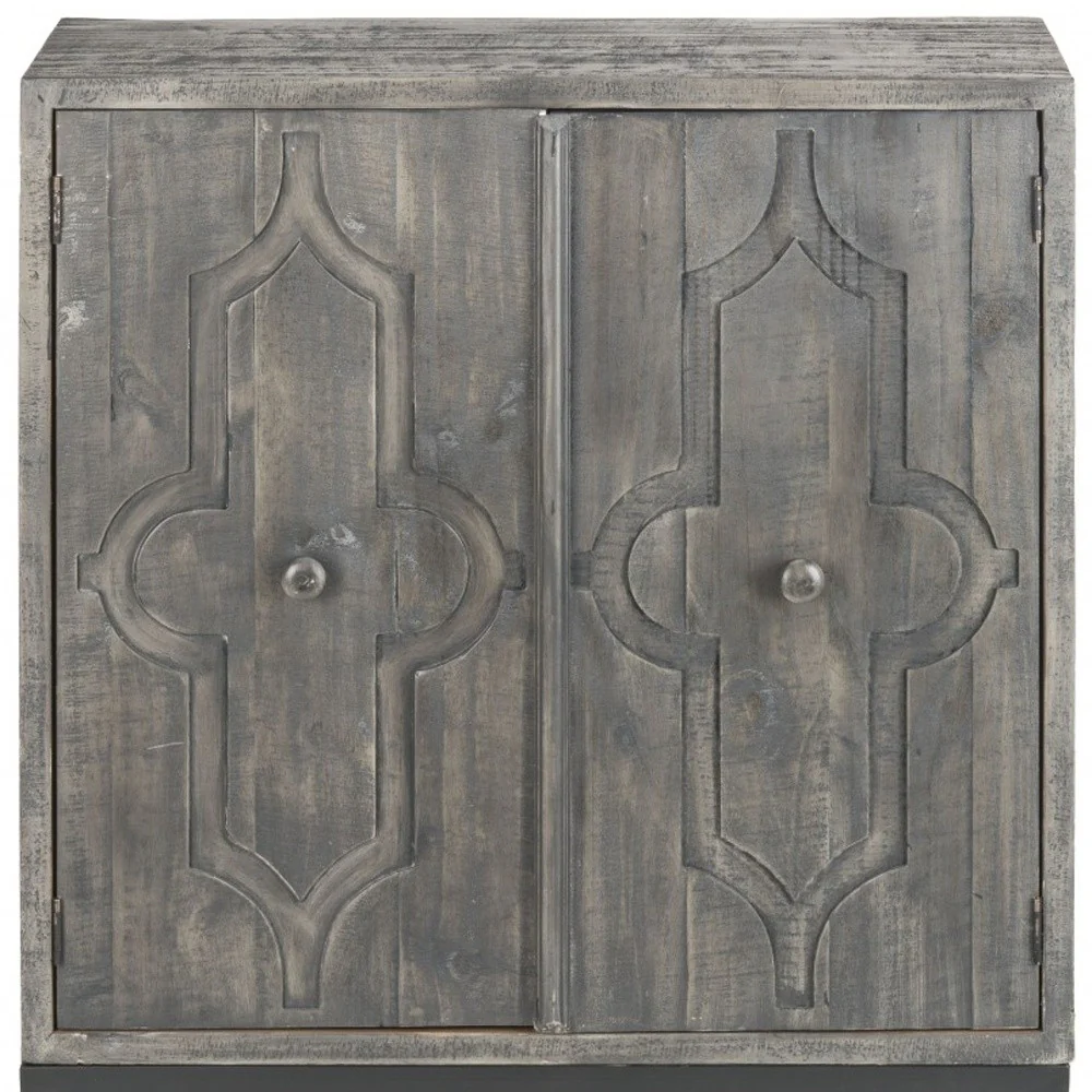 Rustic Gray Wash Scroll Wood Two Door Accent Cabinet By Homeroots - Image 5