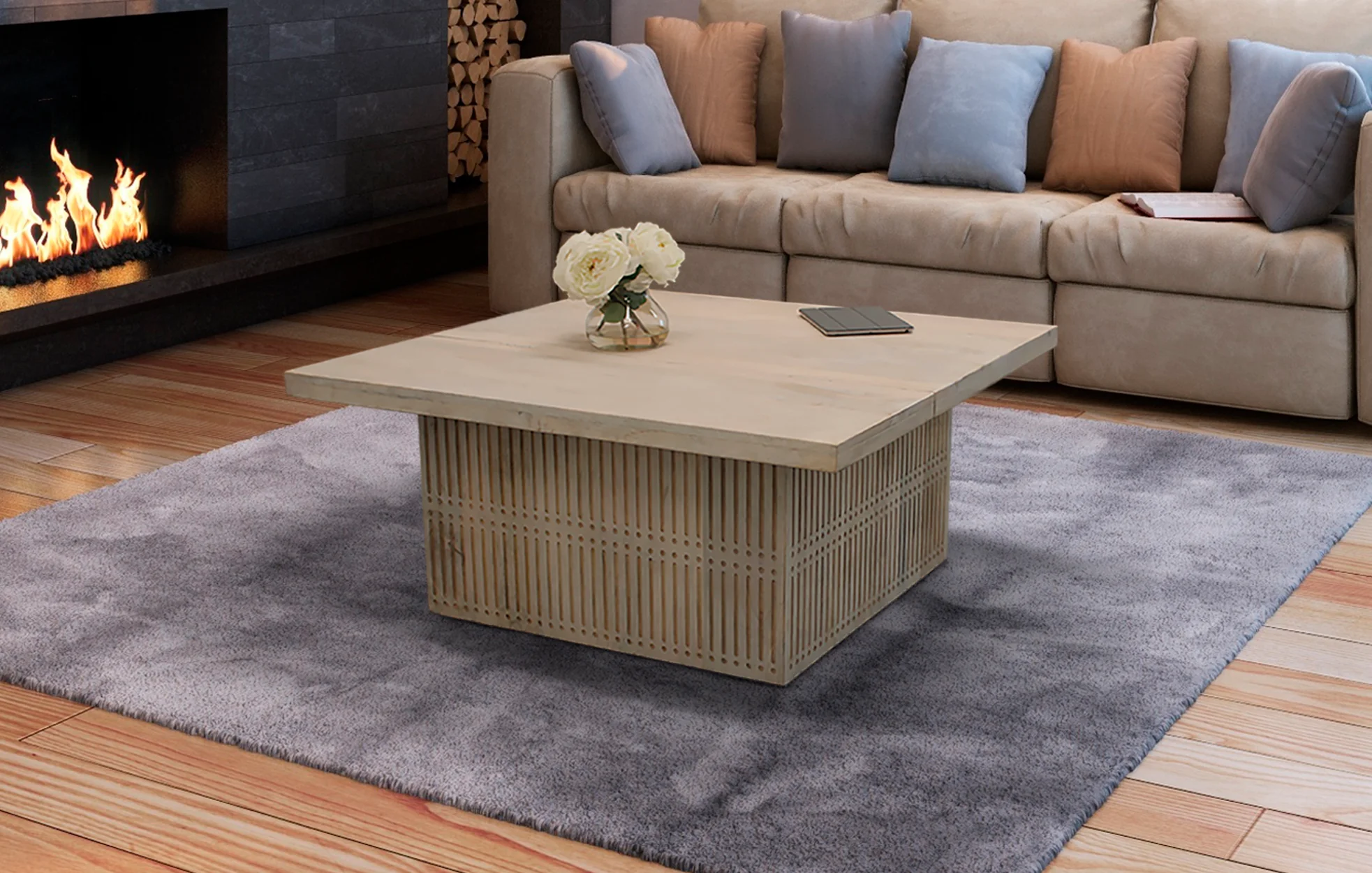 Rustic Graywash Carved Wood Storage Coffee Table By Homeroots - Image 2