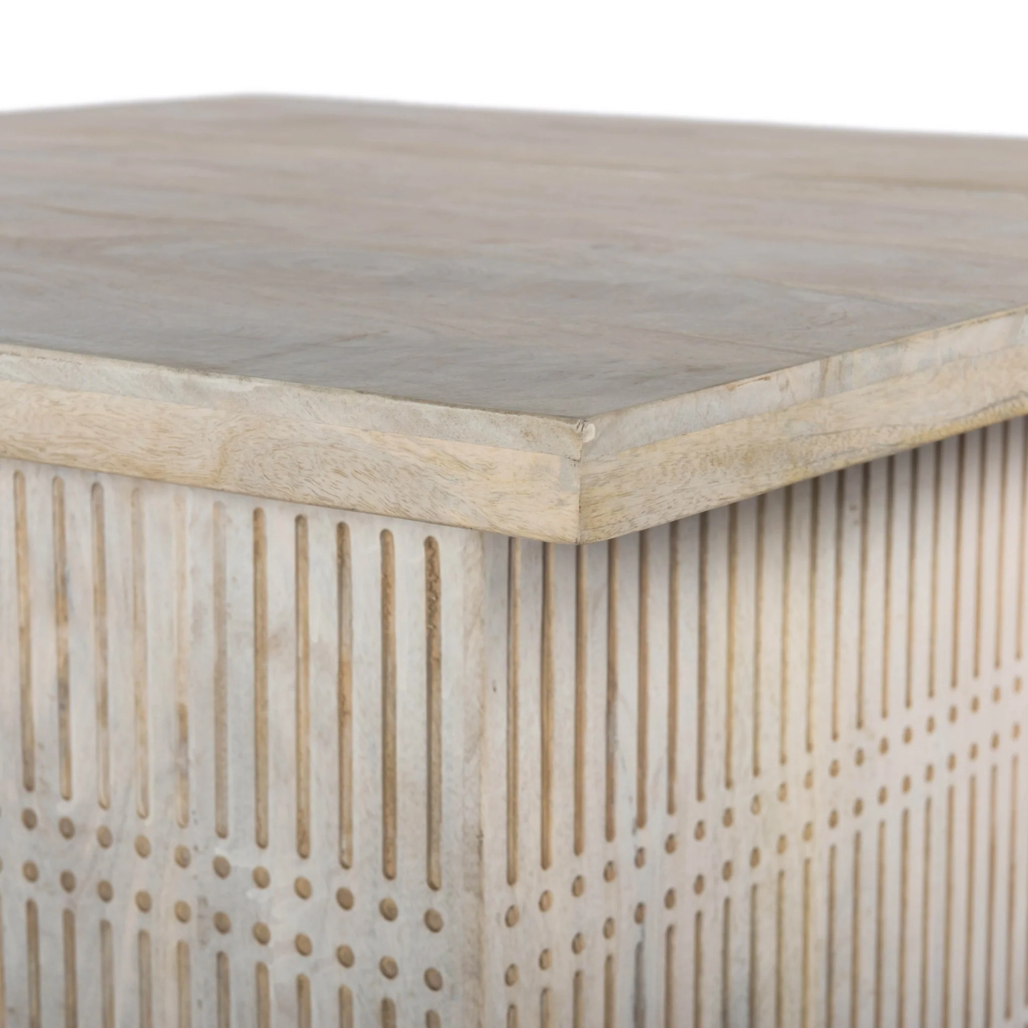 Rustic Graywash Carved Wood Storage Coffee Table By Homeroots - Image 4