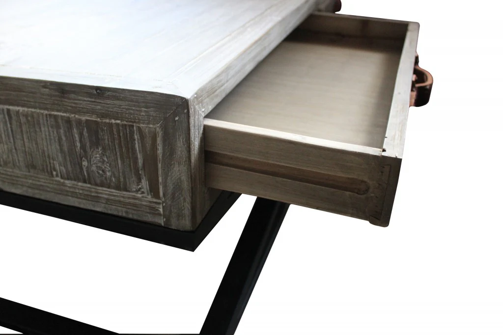 Rustic Handcrafted Natural Wood and Iron Coffee Table By Homeroots - Image 2