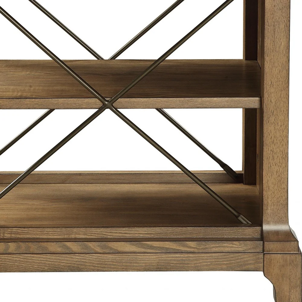 Rustic Light Oak End Table with X-Bar Detail By Homeroots - Image 3