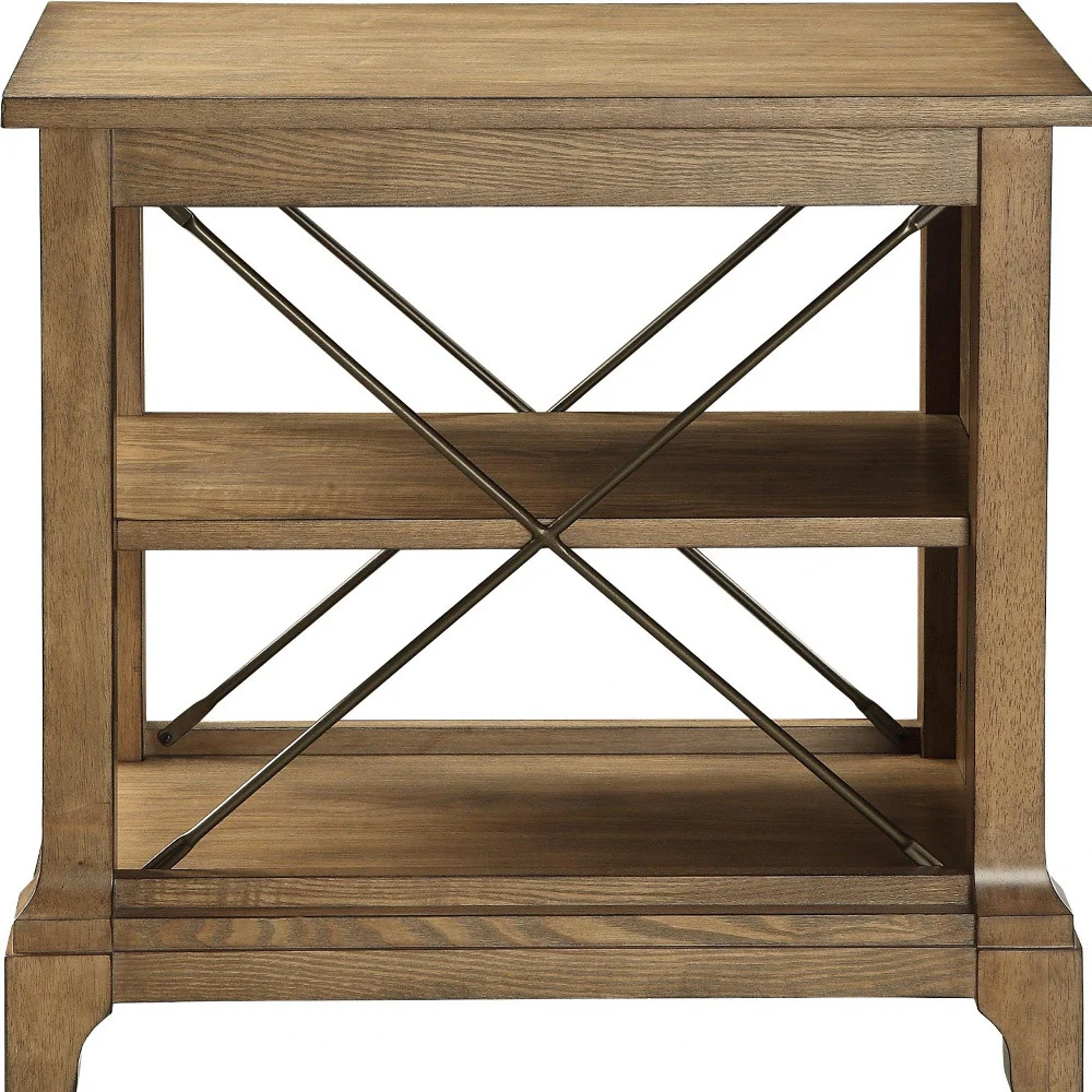 Rustic Light Oak End Table with X-Bar Detail By Homeroots - Image 4