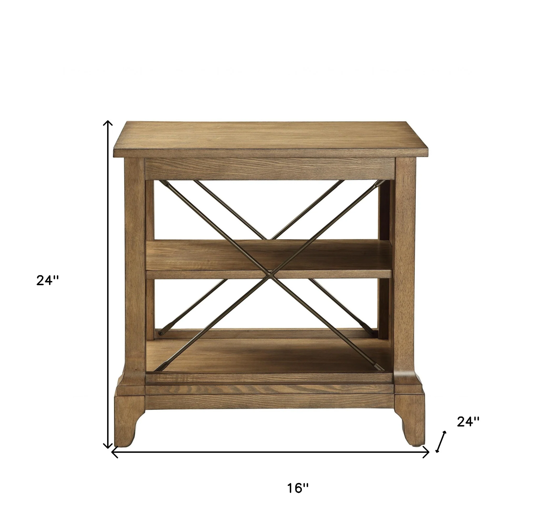 Rustic Light Oak End Table with X-Bar Detail By Homeroots - Image 5
