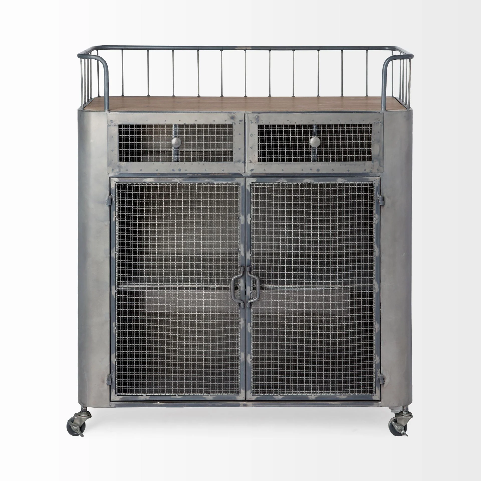 Rustic Metal Industrial Style Rolling Bar Cart By Homeroots - Image 2