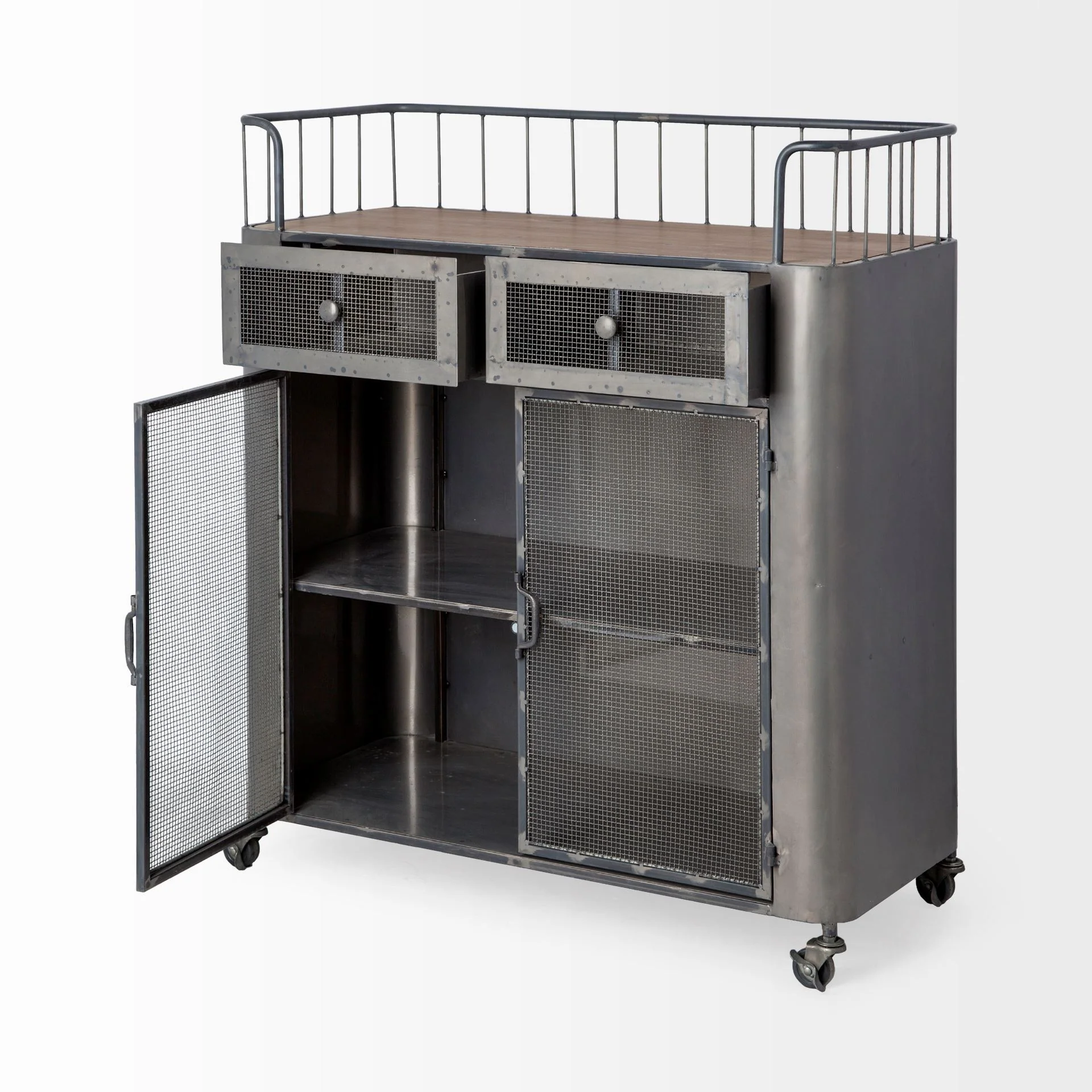 Rustic Metal Industrial Style Rolling Bar Cart By Homeroots - Image 5